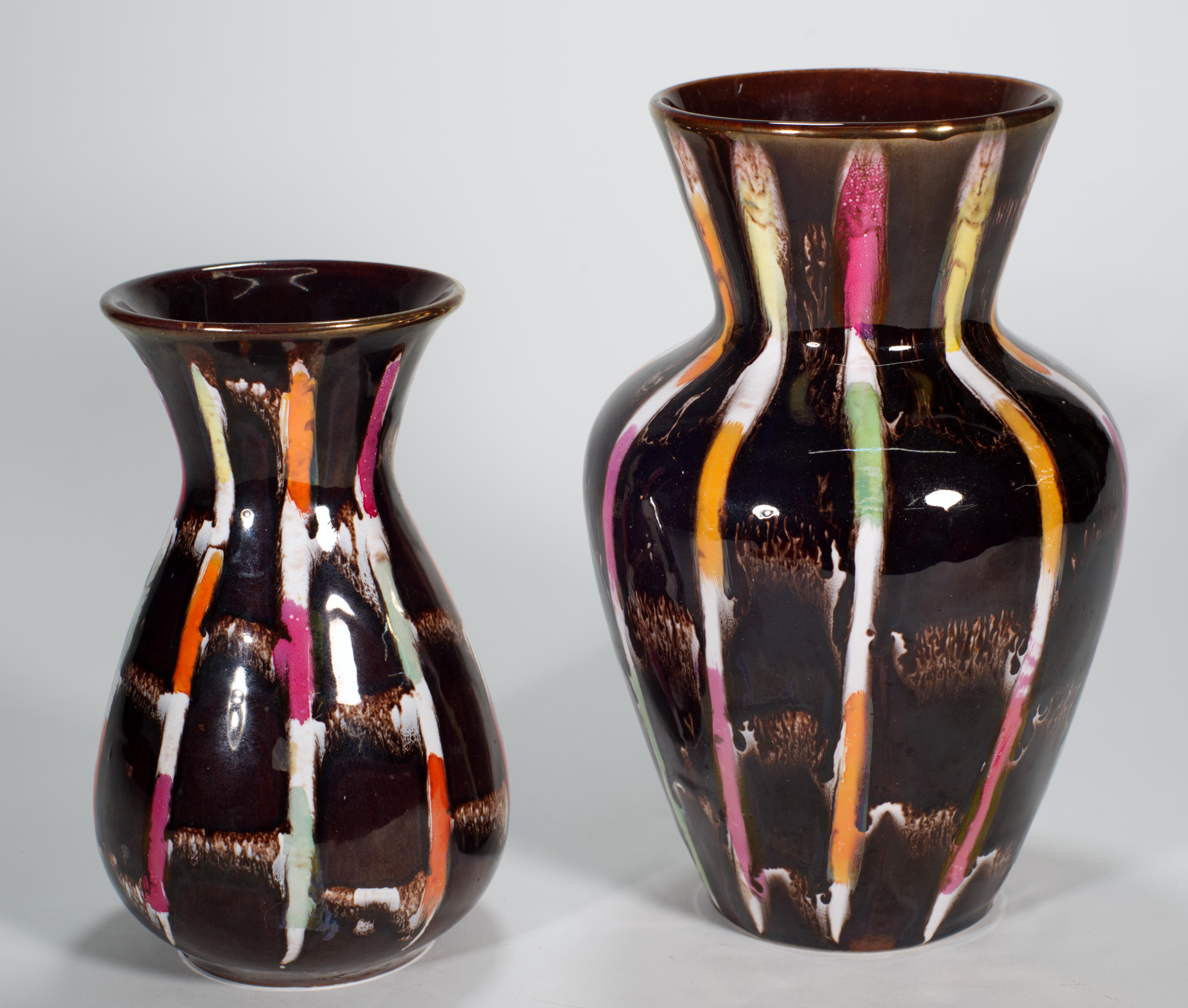 Jasba Keramik Juego de 2 jarrones de lava, West German Pottery Años 60 Moderno de mediados de siglo en venta