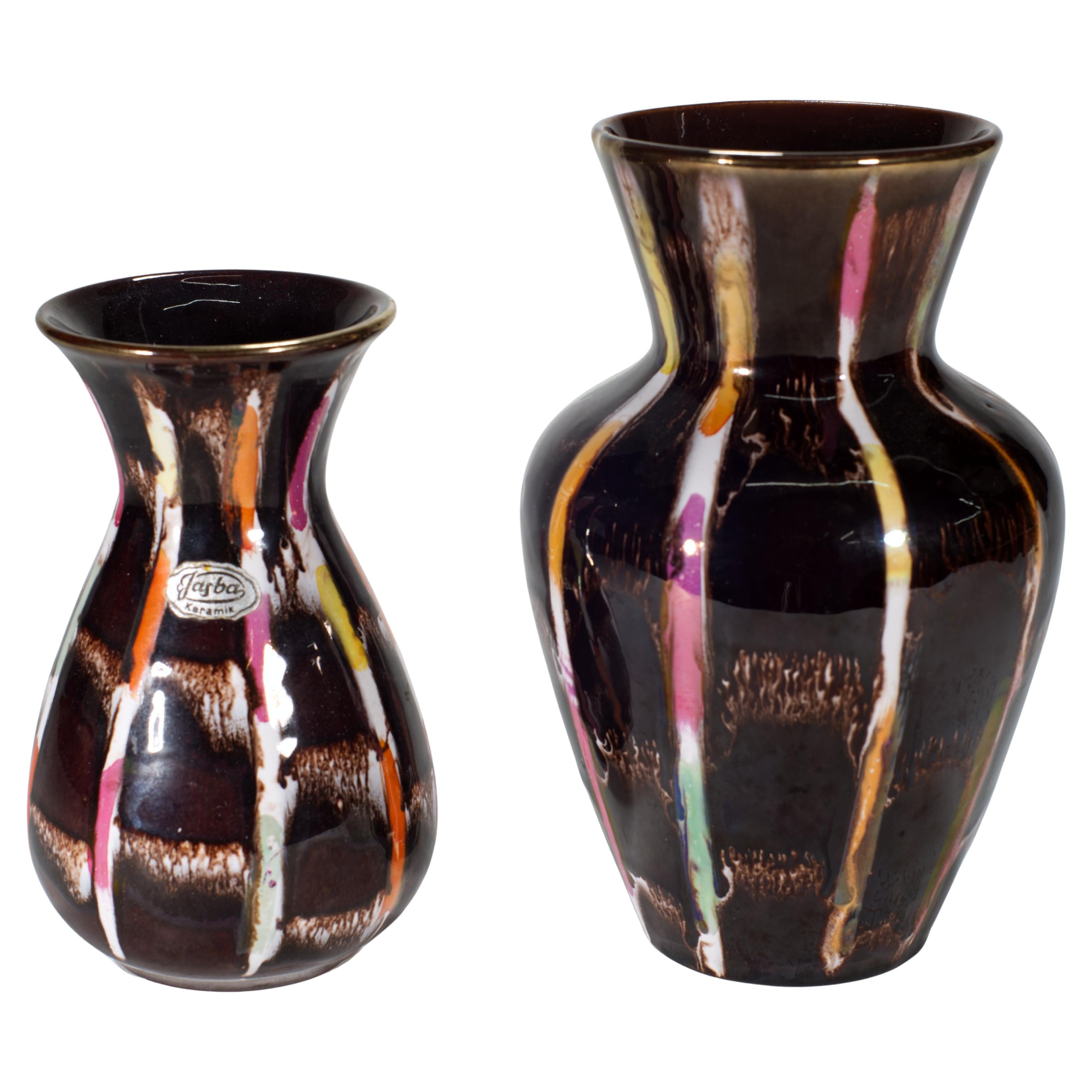 Jasba Keramik Set of 2 Lava Vases, West German Pottery 1960s