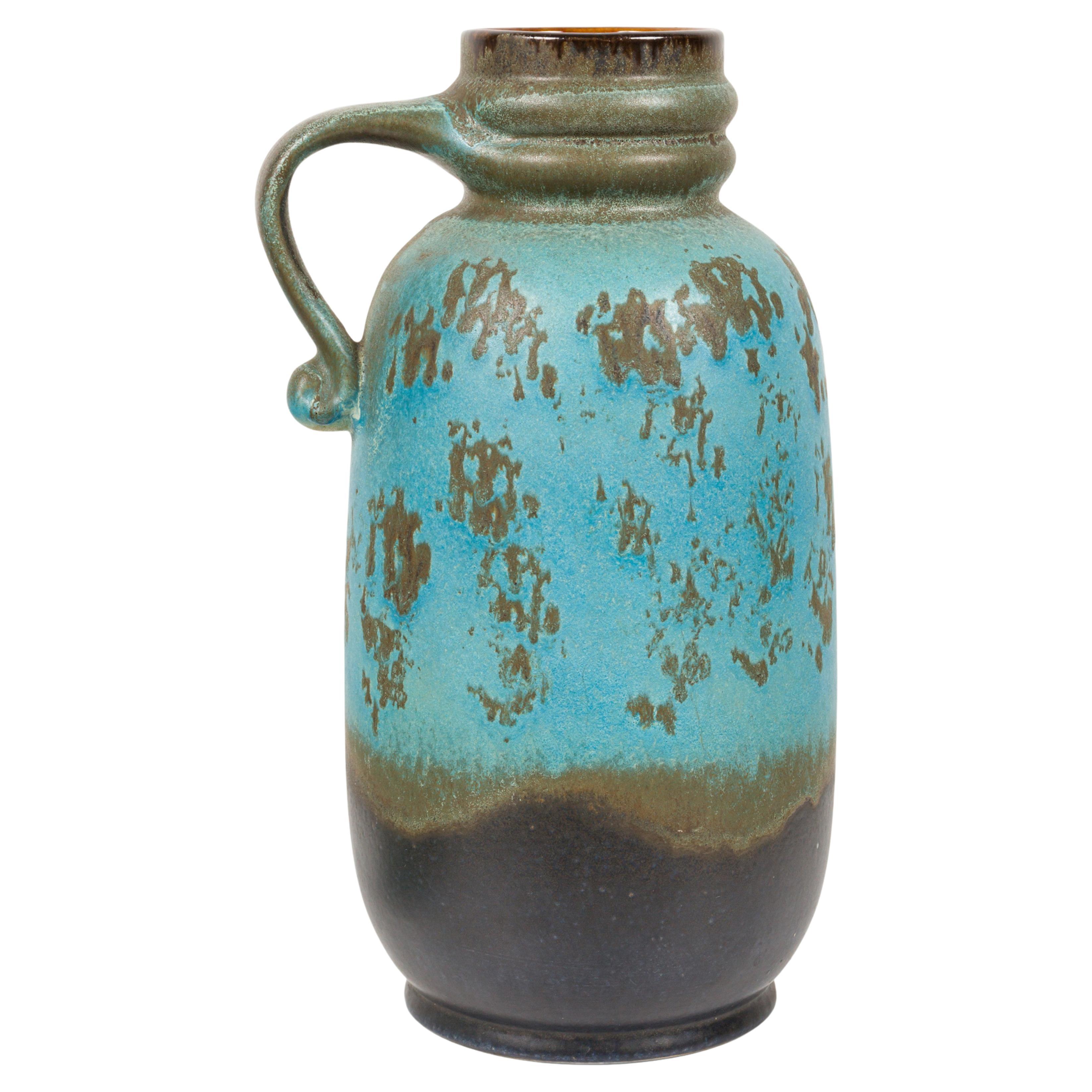 Jasba Keramik West German Mid-Century Teal and Gray Glazed Ceramic Vase For Sale