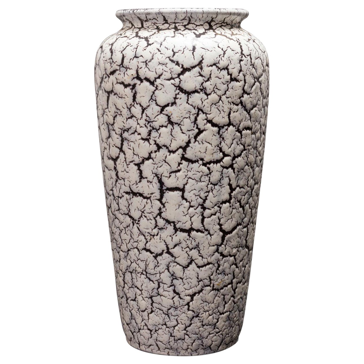 Jasba Mid-Century German White and Black Crackle Glazed Ceramic Vase