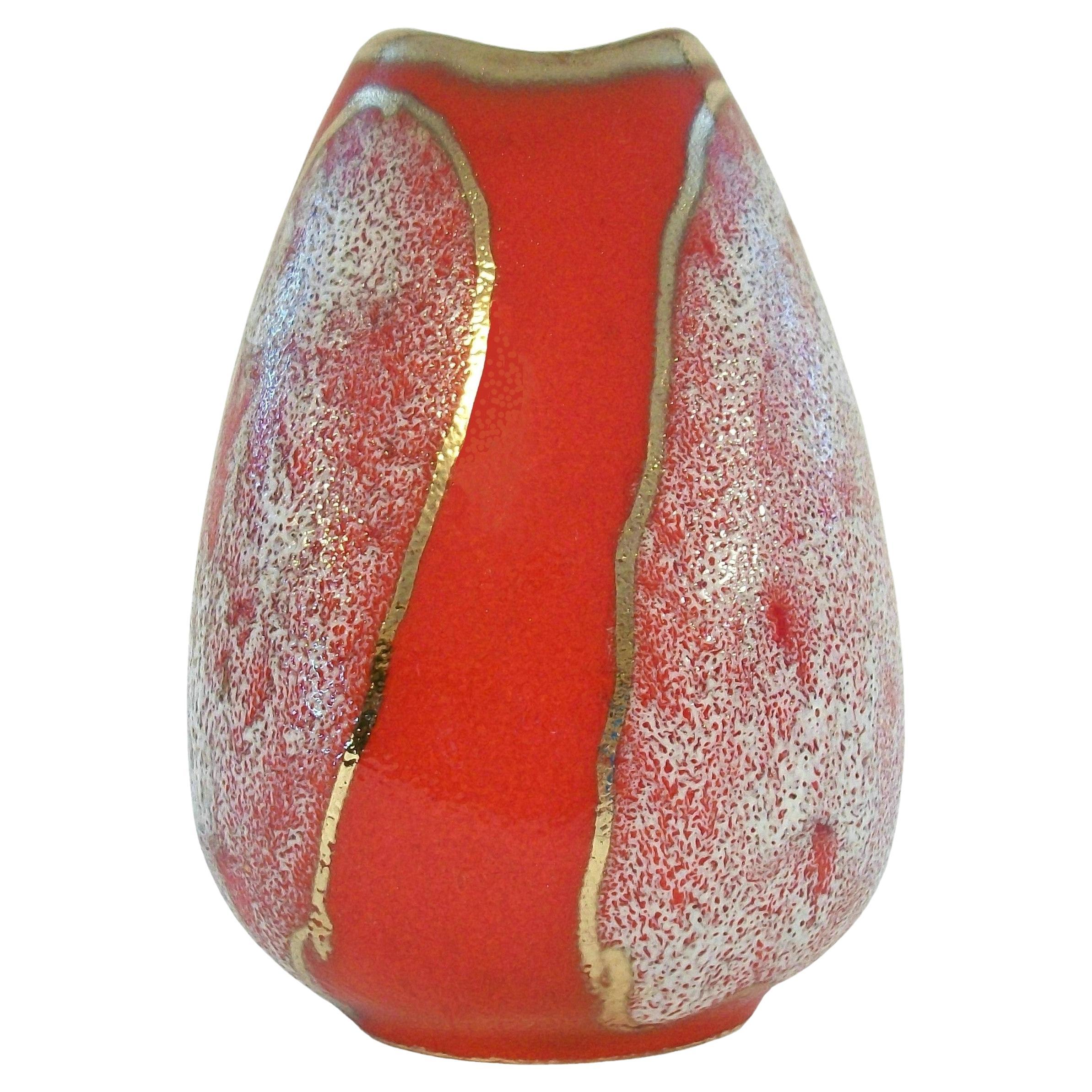 JASBA - Mid Century Lava Glaze with Gold Ceramic Vase - Germany - Circa 1960's For Sale