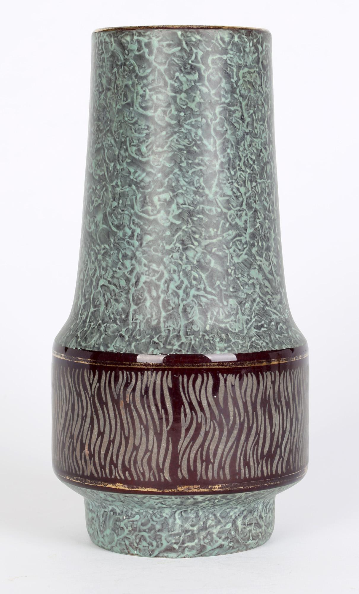 Jasba West German Mid-Century Marble Glazed Art Pottery Vase For Sale 4