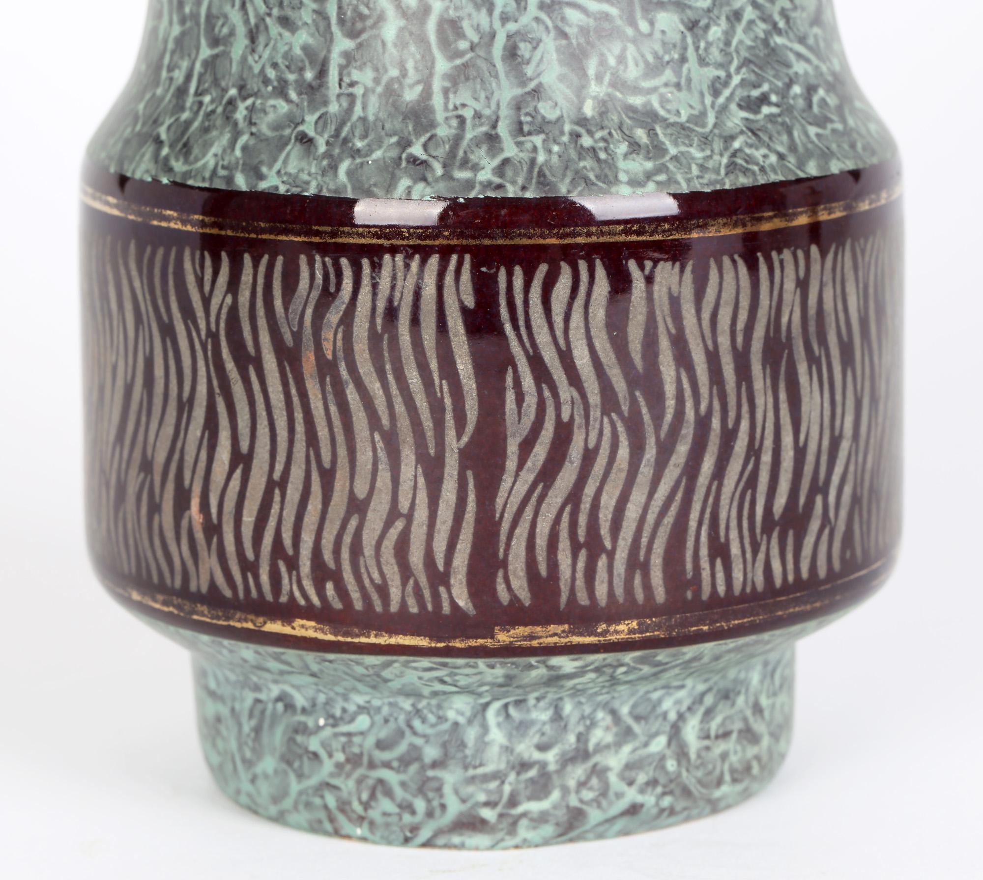 Mid-Century Modern Jasba West German Pottery Vase en poterie d'art émaillée de marbre du milieu du siècle dernier en vente