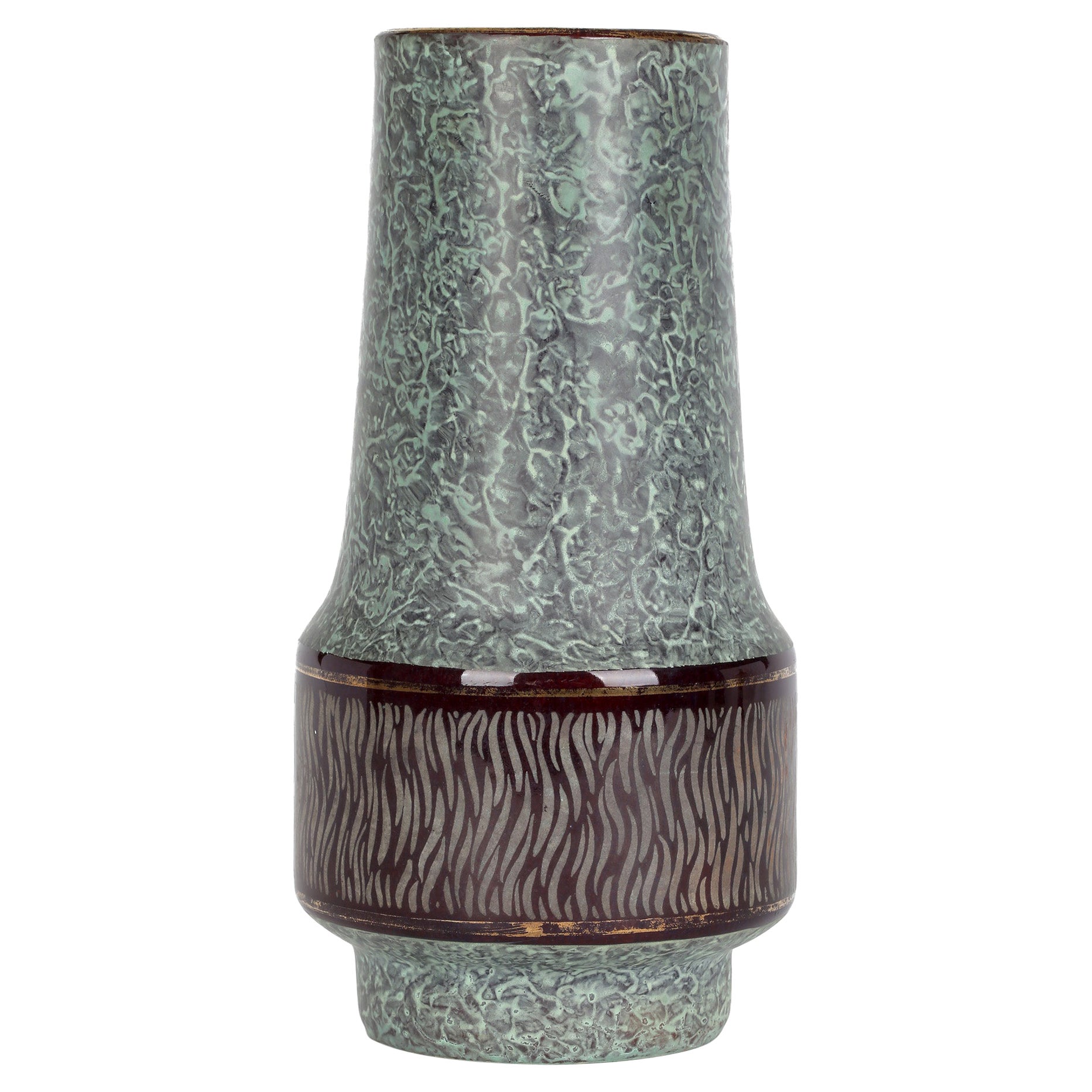 Jasba West German Pottery Vase en poterie d'art émaillée de marbre du milieu du siècle dernier