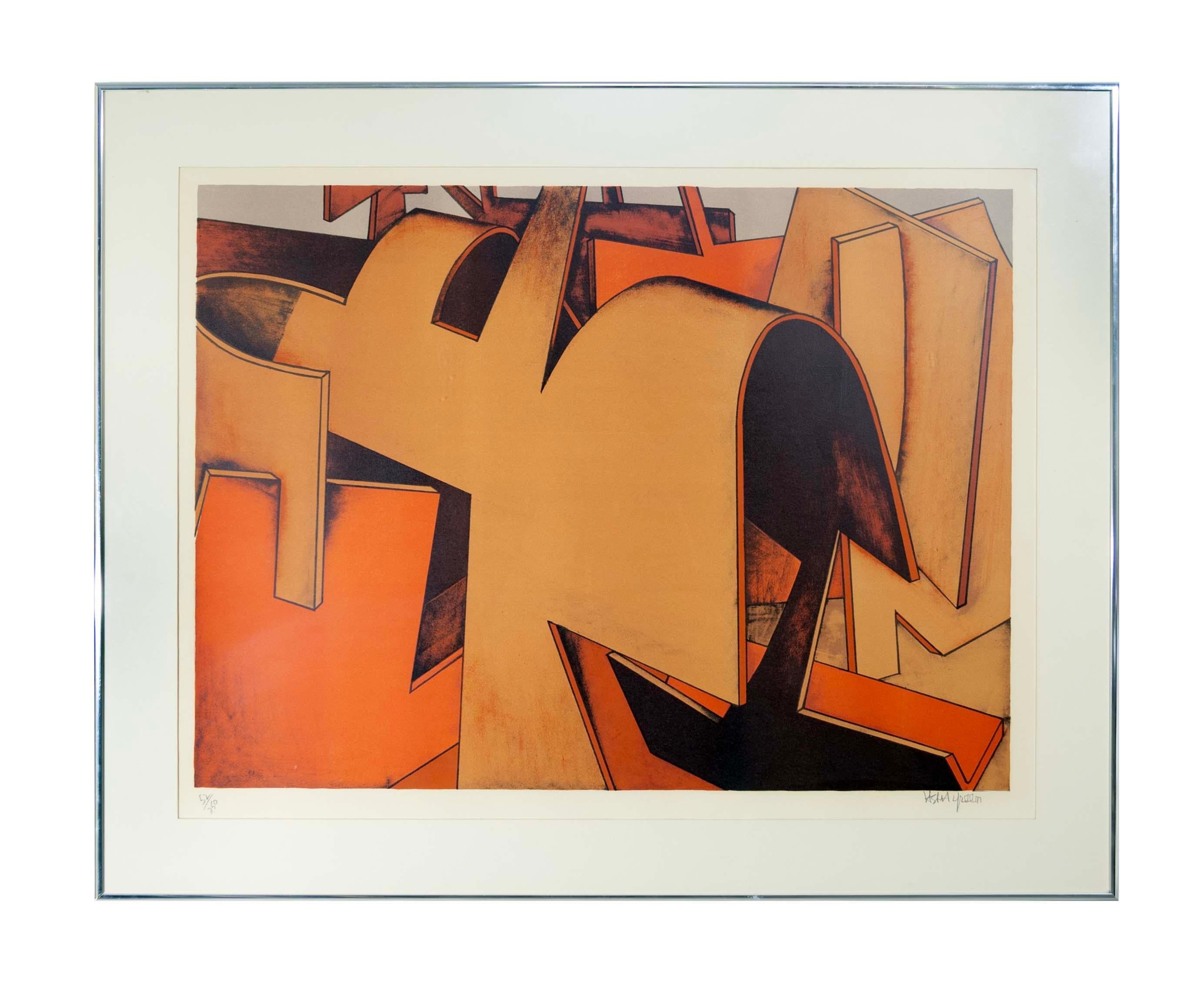 American Jasha Green Signed Op Art Geometric Abstract Lithograph on Paper