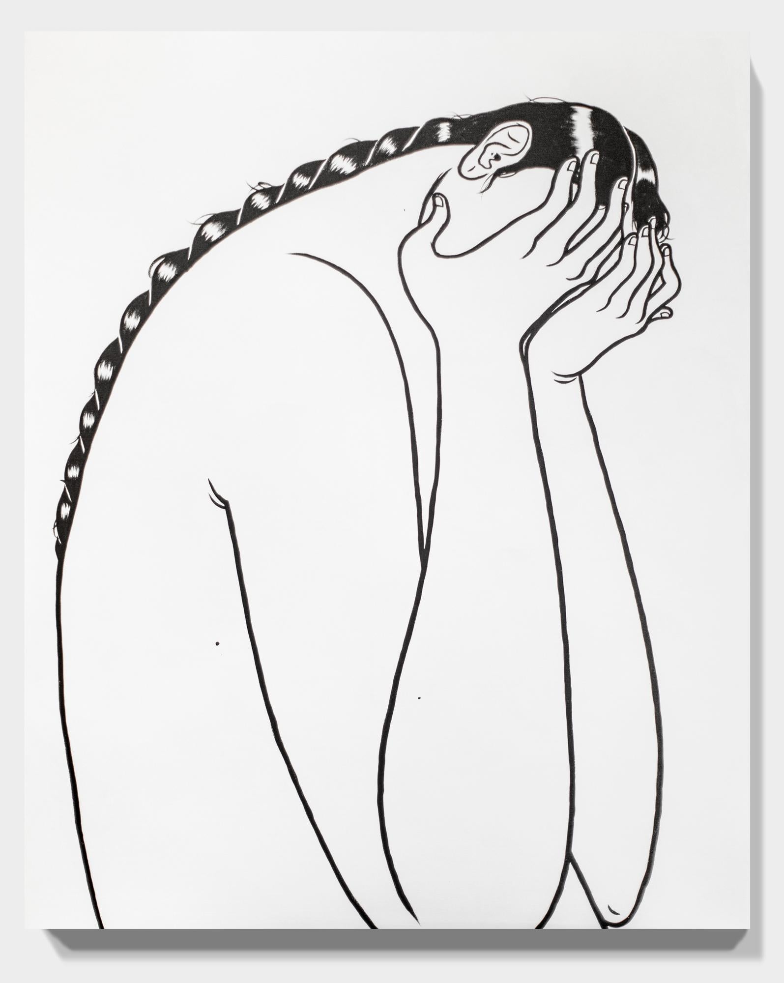 This figurative black and white painting titled 
