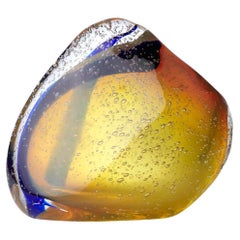 Jasmim - Amber & Blue - Bubble Glass Vase - Signed Jasmim 
