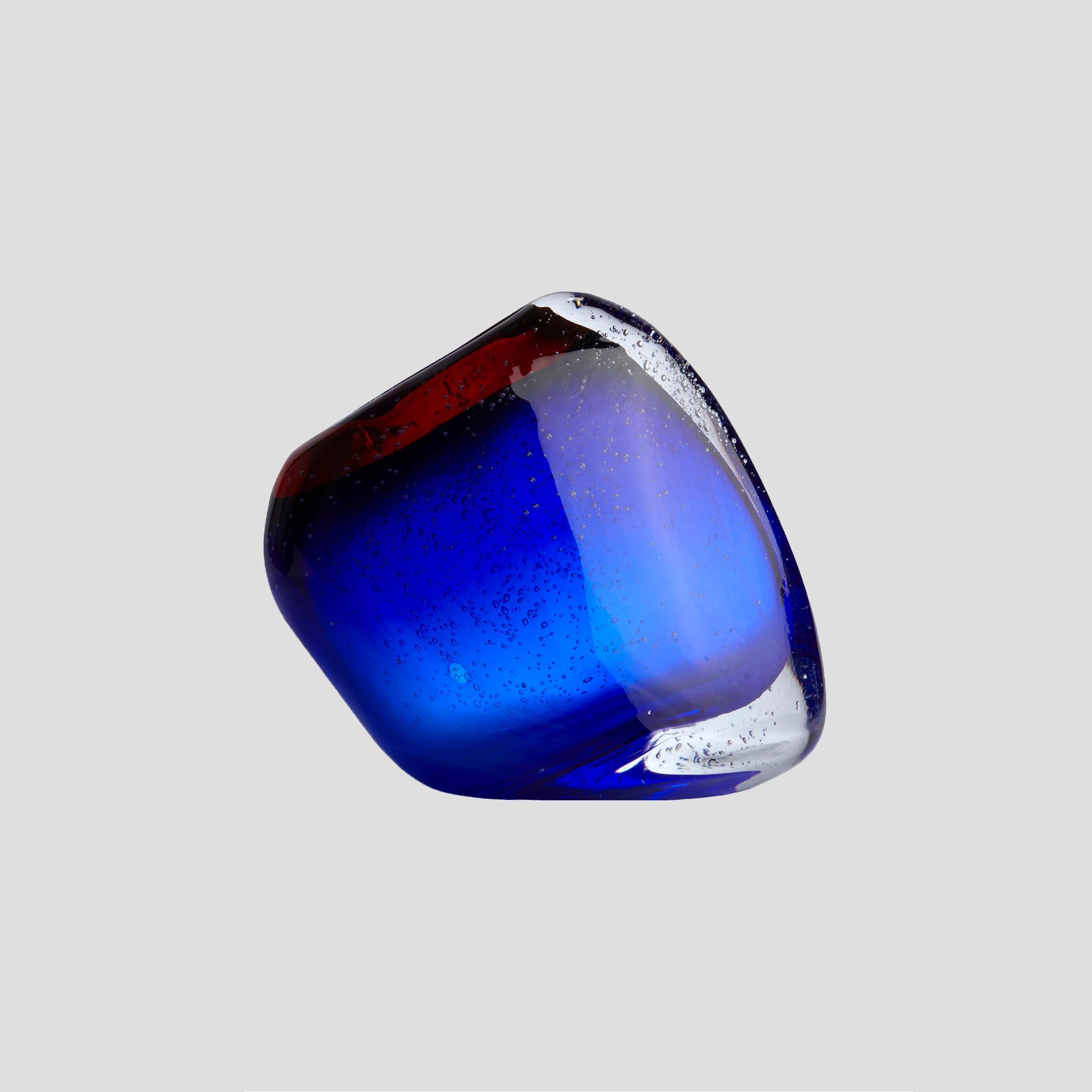 Purple Jasmim - Blue & Red - Bubble Glass Vase - Signed Jasmim  For Sale