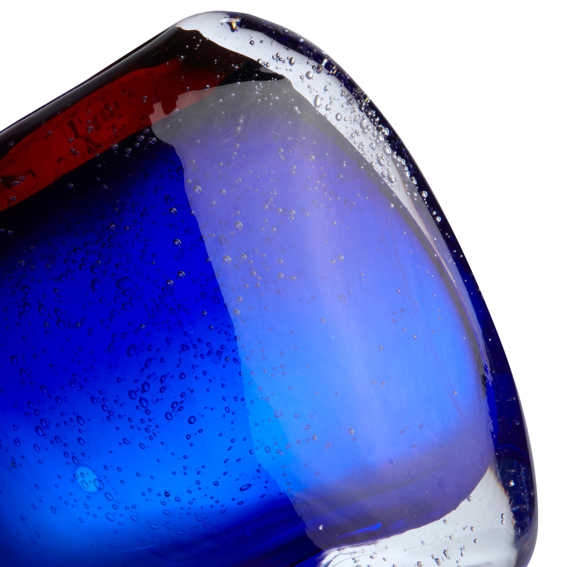 Jasmim - Blue & Red - Bubble Glass Vase - Signed Jasmim  In Good Condition For Sale In KENT, GB