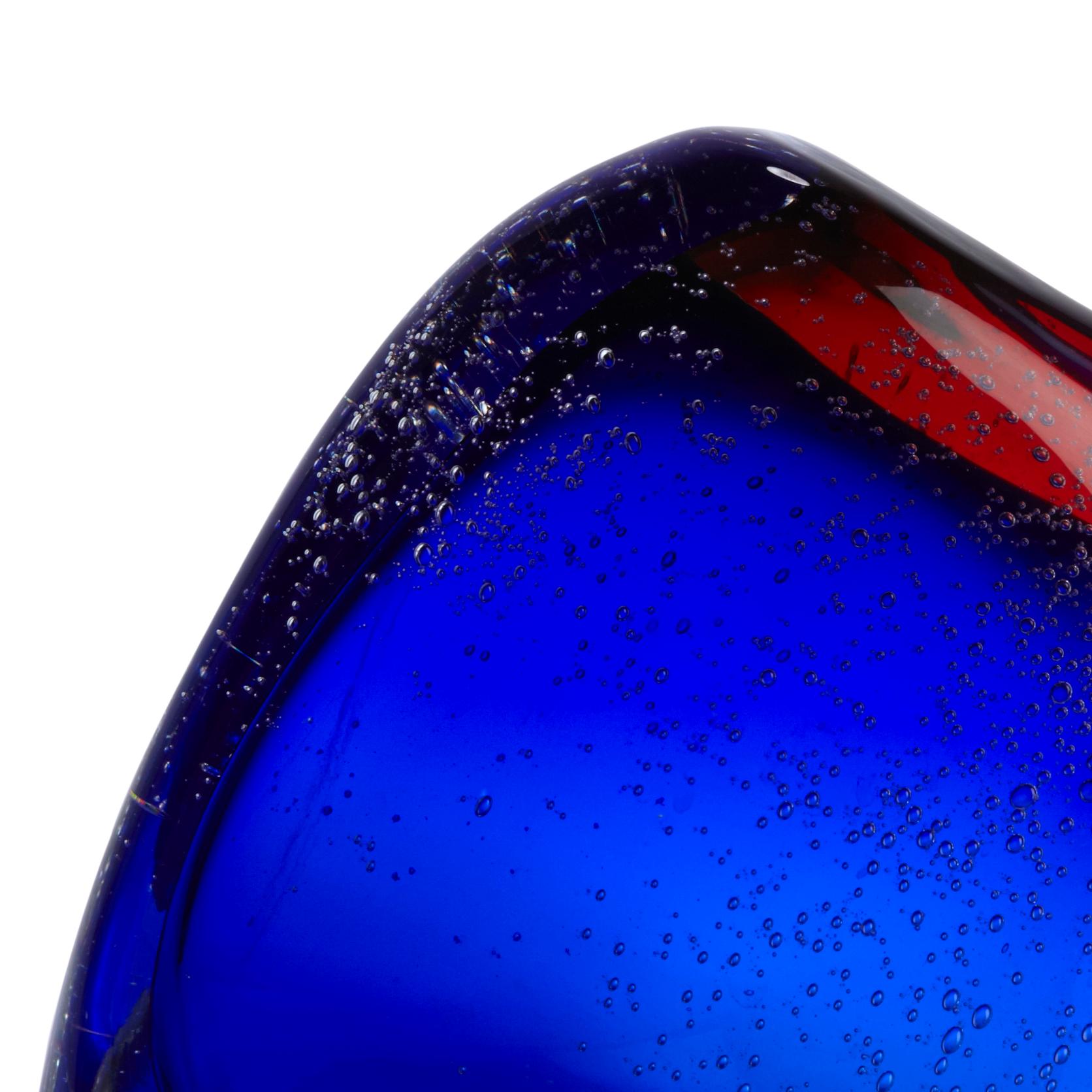 Women's or Men's Jasmim - Blue & Red - Bubble Glass Vase - Signed Jasmim  For Sale