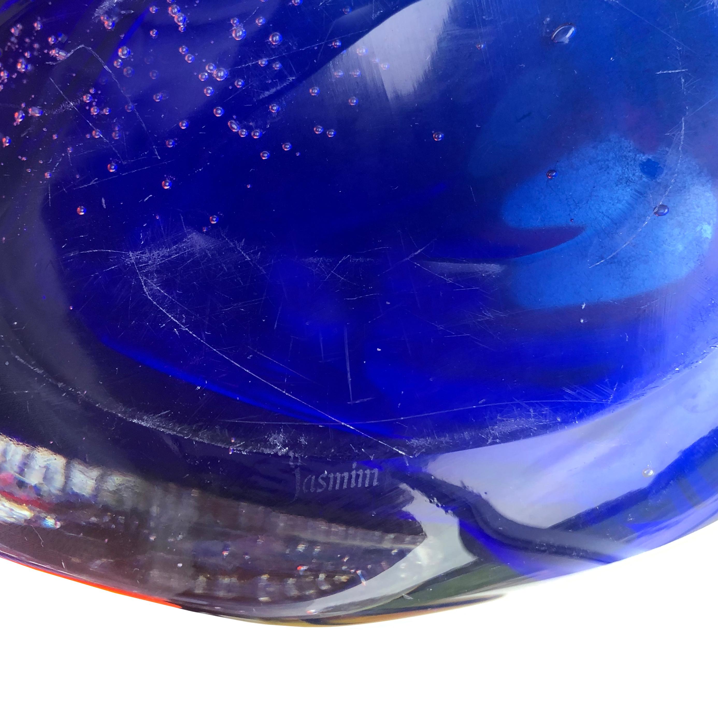Jasmim - Blue & Red - Bubble Glass Vase - Signed Jasmim  For Sale 1