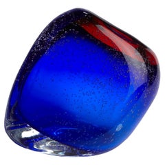 Jasmim - Blue & Red - Bubble Glass Vase - Signed Jasmim 