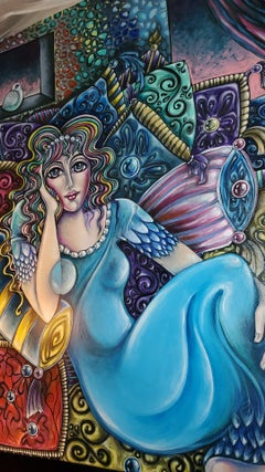 'Behind Palace Walls' Huge Original Painting by Listed Artist Jasmin Aldin