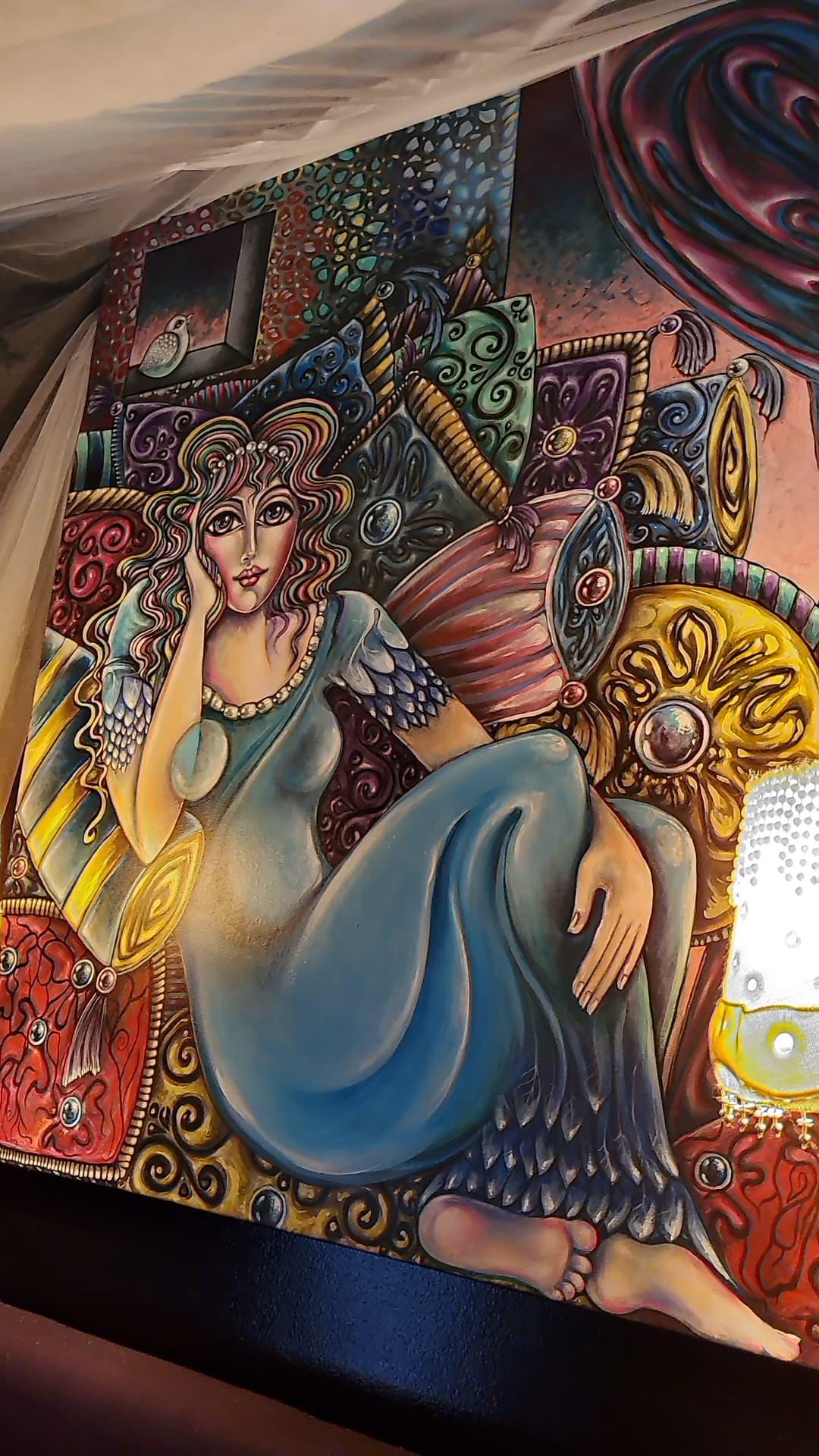 Atrevido, brillante, ¡estalla de color! Pintura original única, acrílico sobre lienzo, de la renombrada artista canadiense Jasmin Aldin. 

Fecha de creación: 2011
Soporte: Acrílico sobre lienzo. 
Firmado, y llevará el sello de cera de autenticidad