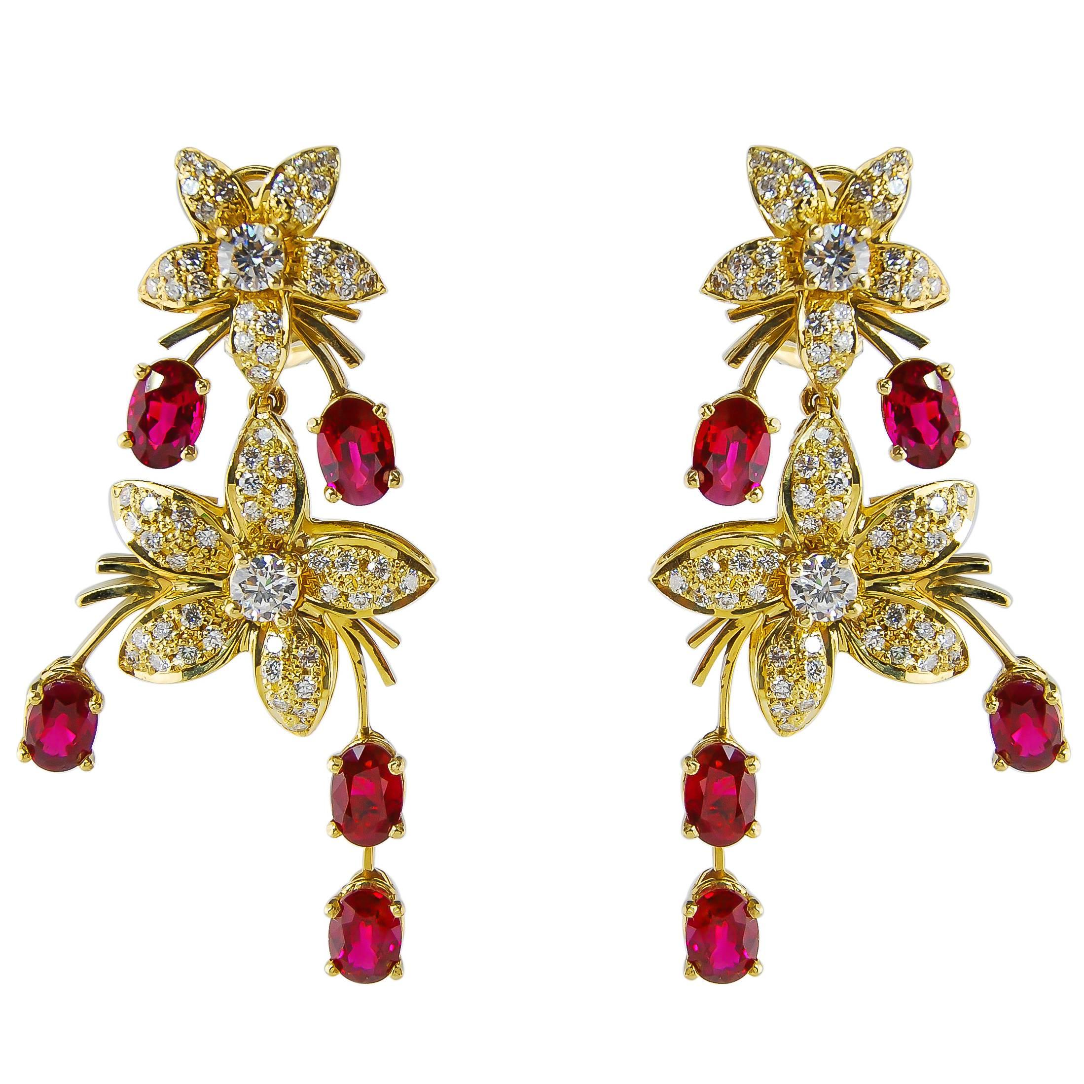 Jasmin de Nuit Ruby and Diamond Earrings For Sale