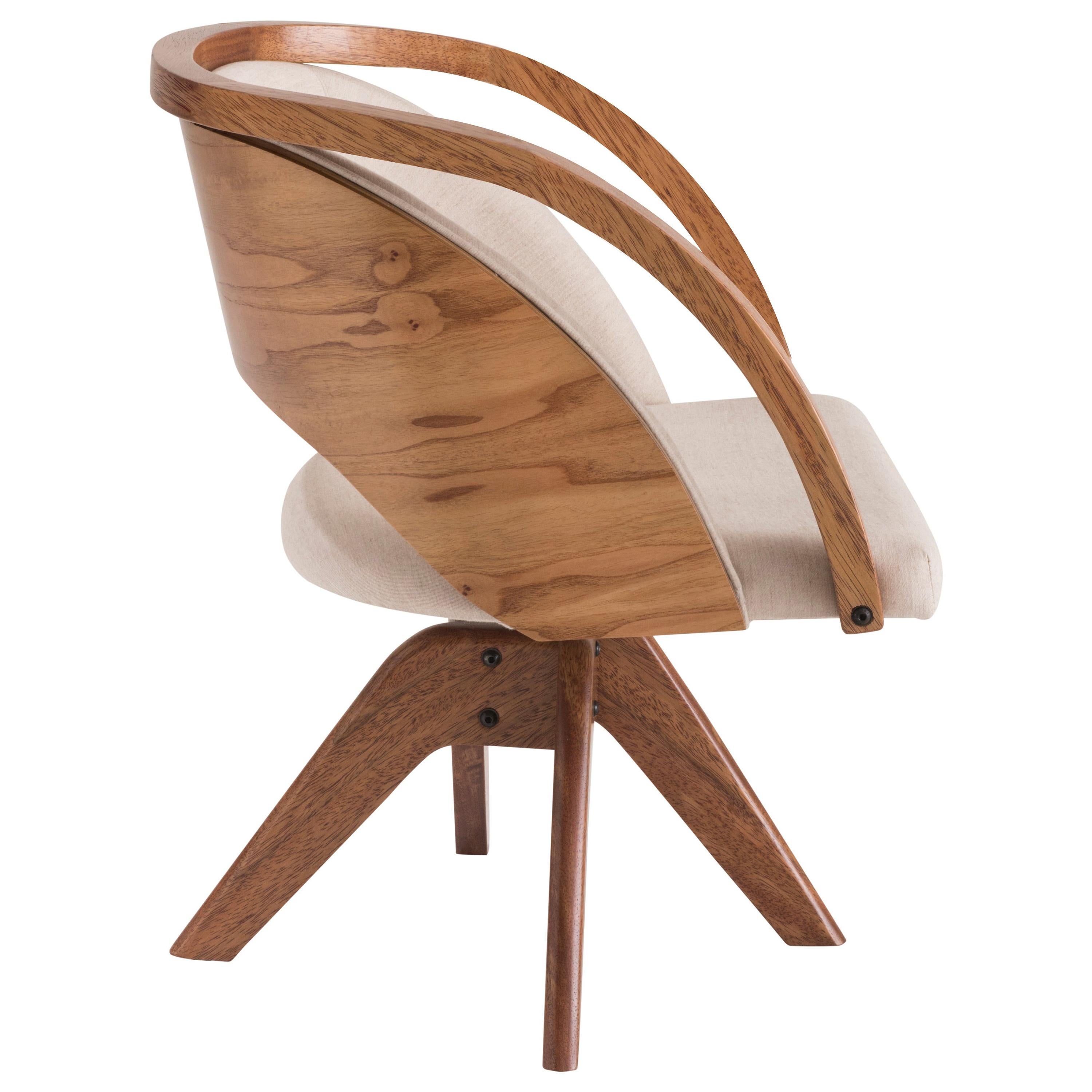 Jasmin Swivel Armchair in Natural Wood and Linen