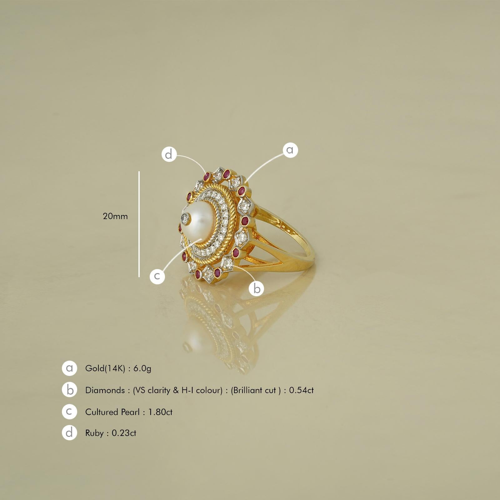For Sale:  Jasmine Gold Diamond Ruby and Pearl Cocktail Ring 5
