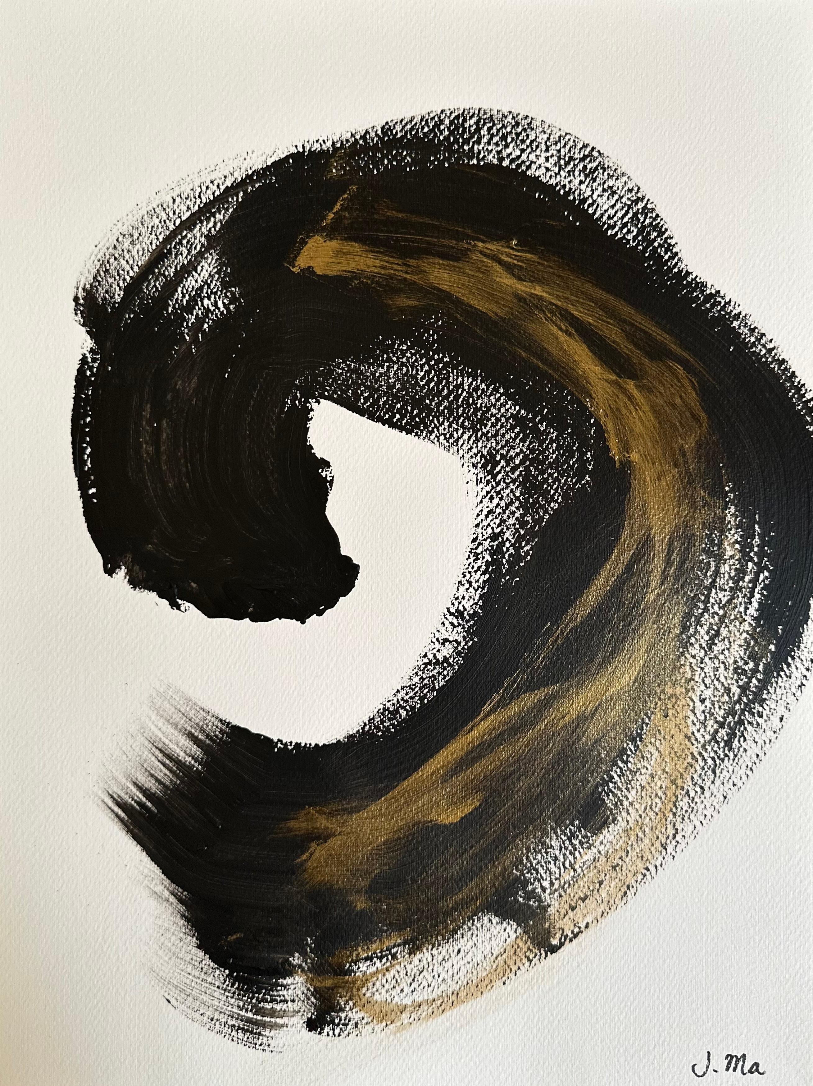 Jasmine Ma Abstract Painting - "Memory Lane 05" abstract acrylic on paper feeling emotion journey golden moment