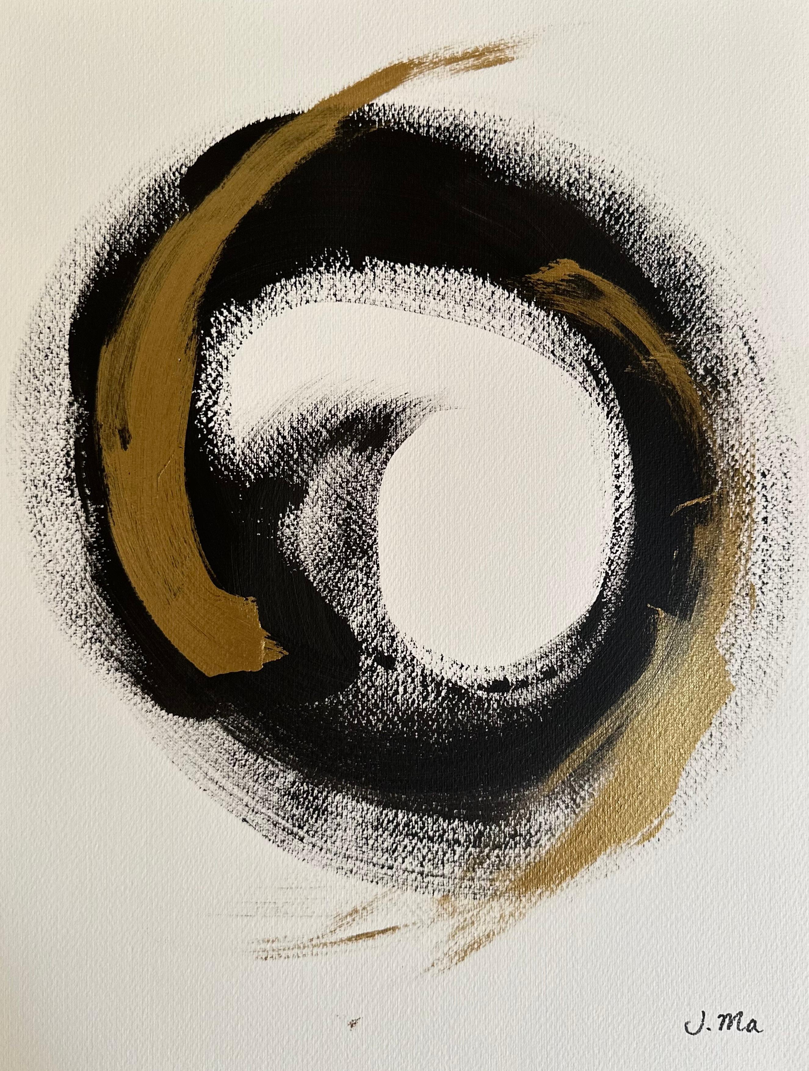 Abstract Painting di Jasmine Ma - "Memory Lane 06" acrilico astratto su carta sentimento emozione viaggio momento d'oro