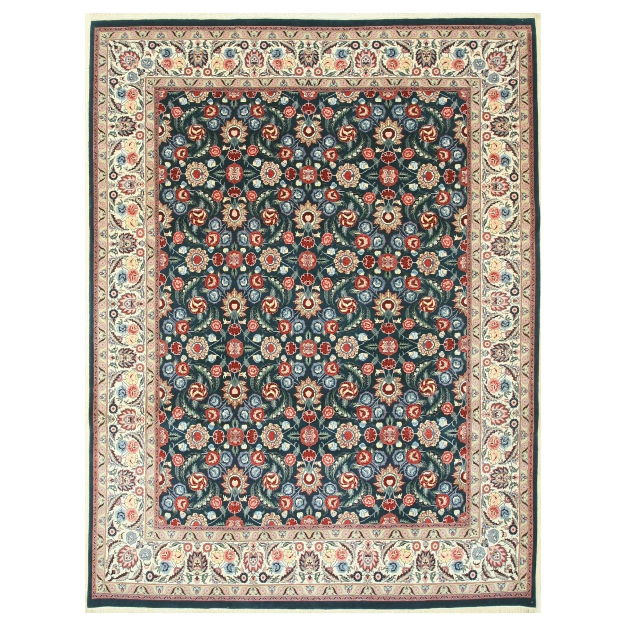 Jasmine Opulent Multicolor Hand-Knotted Wool Rug Carpet, Floral Allover Design
