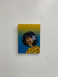 Flower Face Study, Contemporary Figurative Painting, Mixed Media on Panel