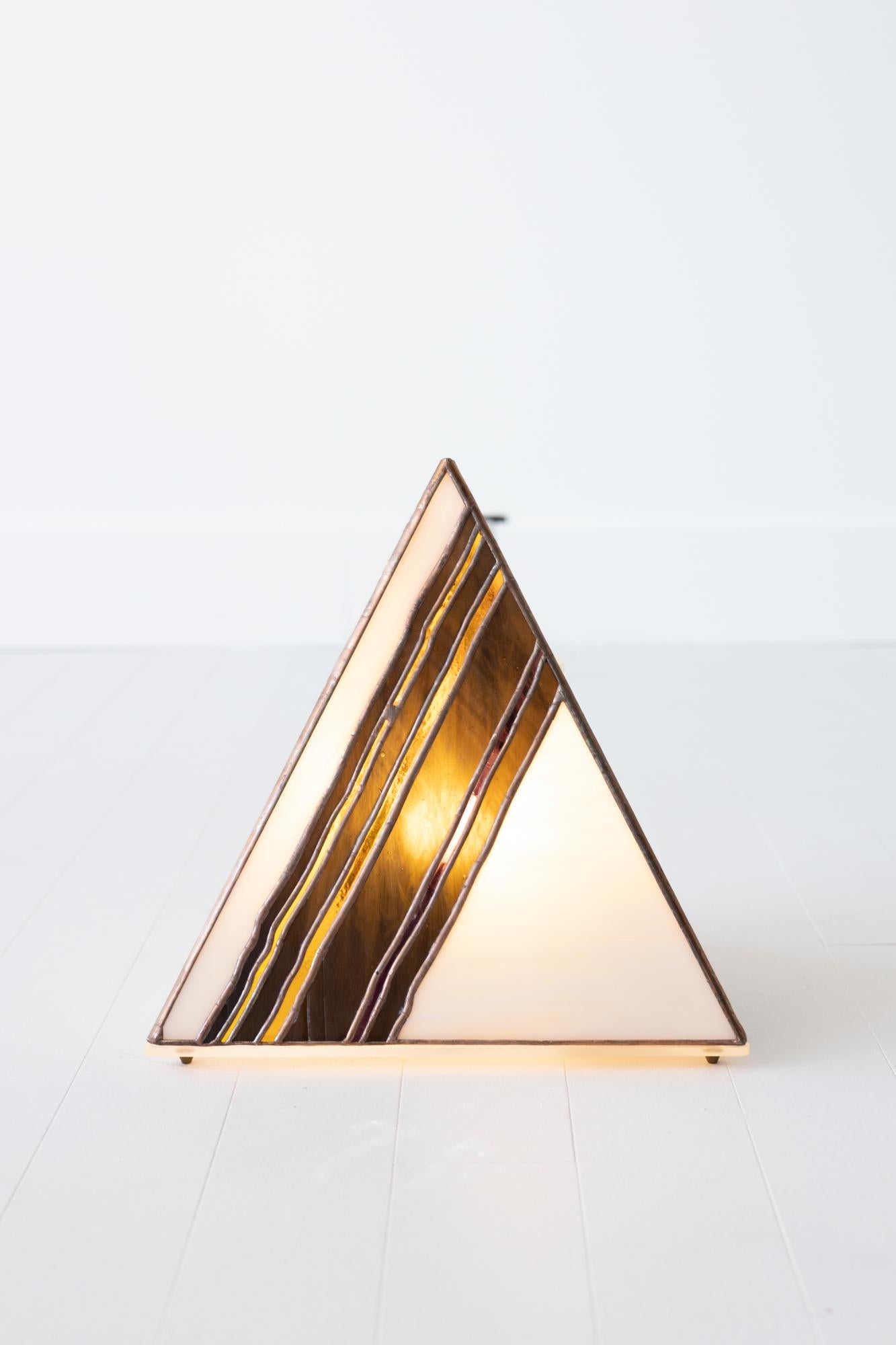 Jason Andrew Turner Abstract Sculpture - "Brushstroke Pyramid Lamp" Handcrafted stained glass, abstract brushstroke motif
