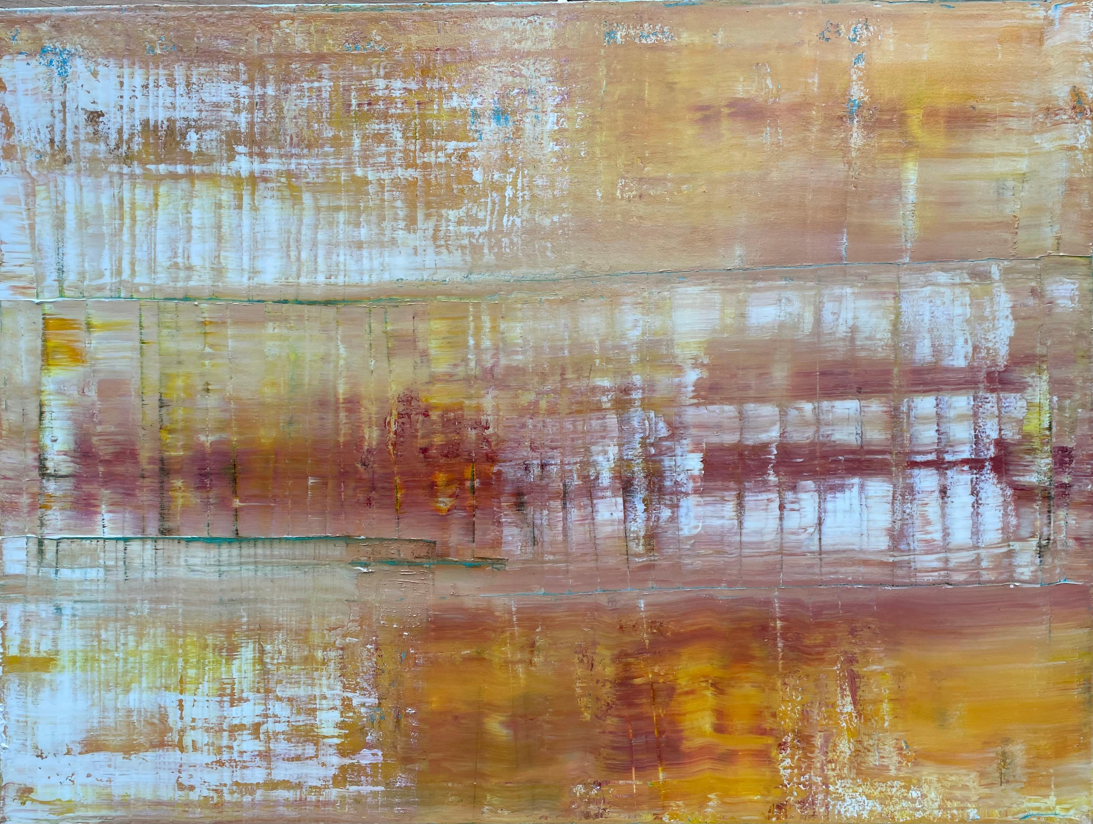 <p>Artist Comments<br>Radiant warmth breaks through the abstract skyscape in artist Jason Astorquia's dramatic work. Soft reds and yellows blend with clouds of white and hints of a darker storm departing. Jason meditates on a focused palette with