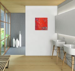 Concrete Sky I - Bold Meditative Gold Leaf Red Painting on Linen Canvas