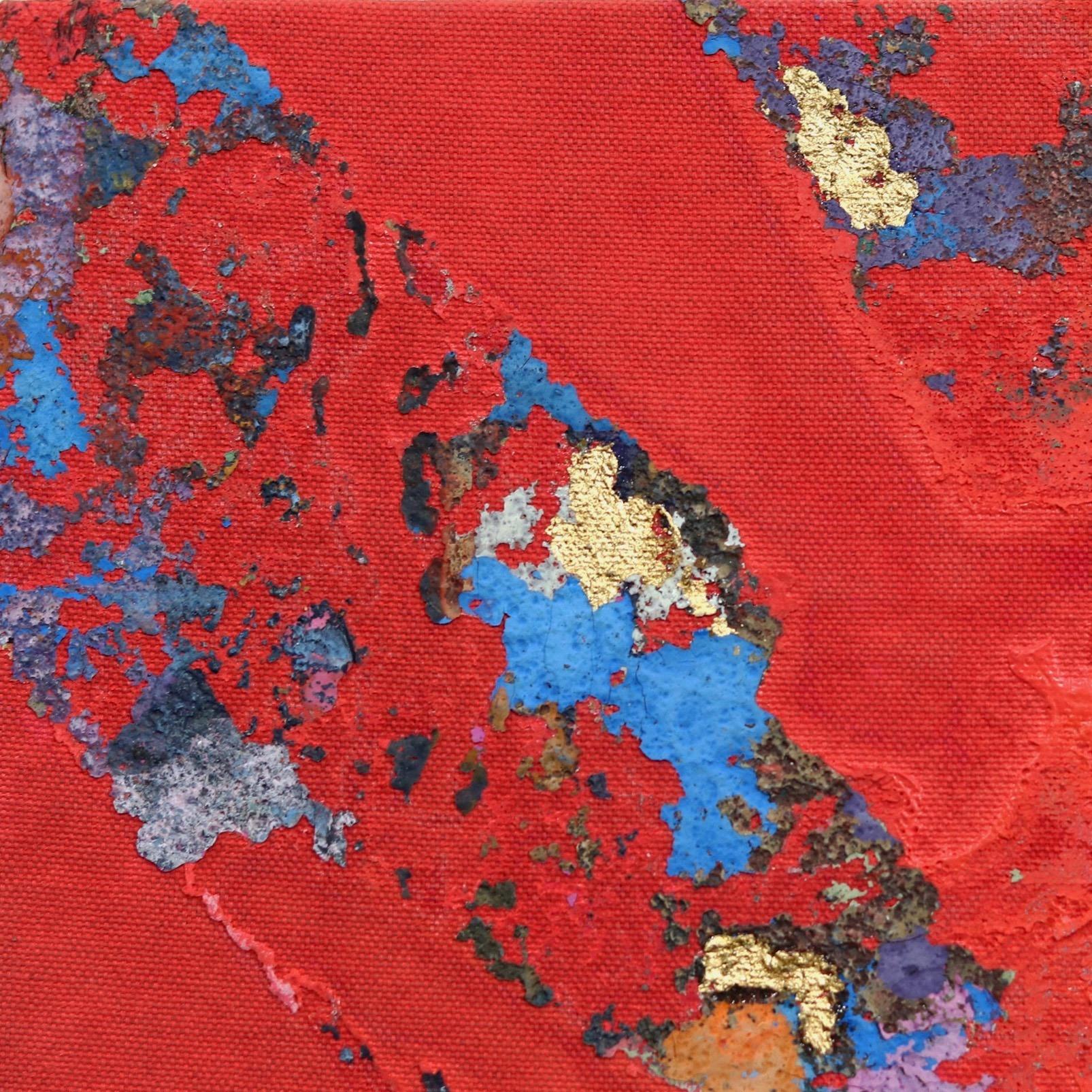Concrete Sky I - Bold Meditative Gold Leaf Red Painting on Linen Canvas - Abstract Art by Jason DeMeo