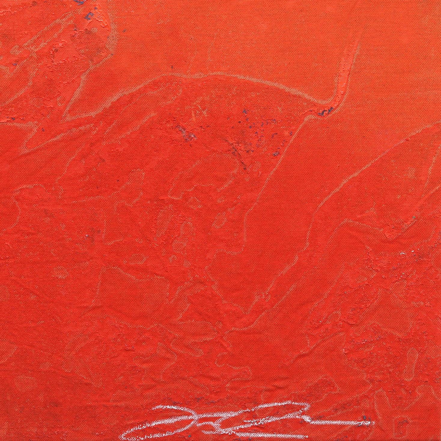 Concrete Sunset 2 - Bold Meditative Gold Leaf Red Painting on Linen Canvas For Sale 5