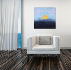 Concrete Sunset Blue I - Pintura meditativa en atrevido azul con pan de oro sobre lienzo de lino