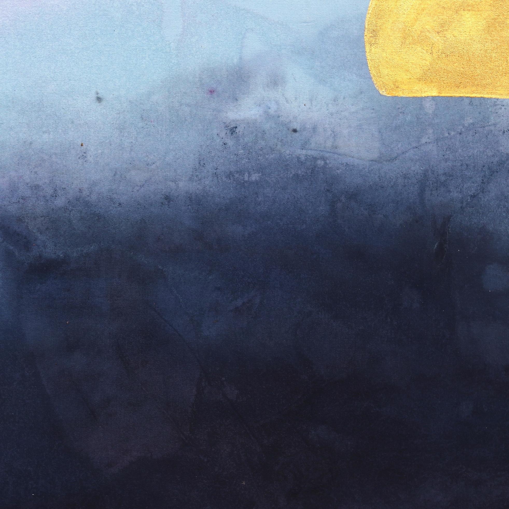 Concrete Sunset Blue I - Bold Meditatives Gemälde mit Blattgoldblauem Gemälde auf Leinwand im Angebot 4