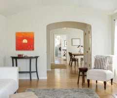 Atardecer de hormigón Mini I - Pintura meditativa audaz en pan de oro sobre lienzo de lino