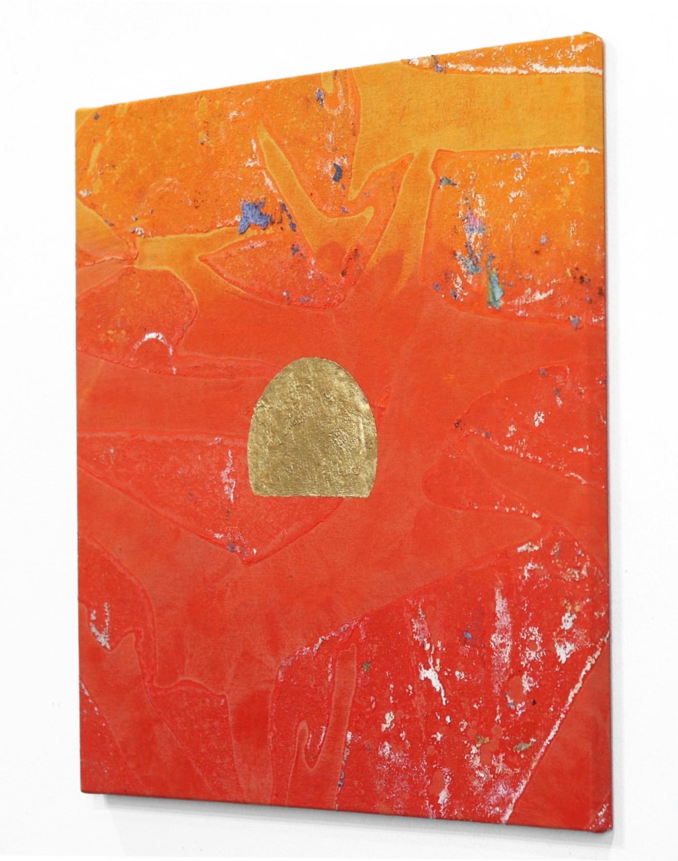 Concrete Sunset Mini I - Quadro meditativo con foglia d'oro su tela di lino in vendita 1