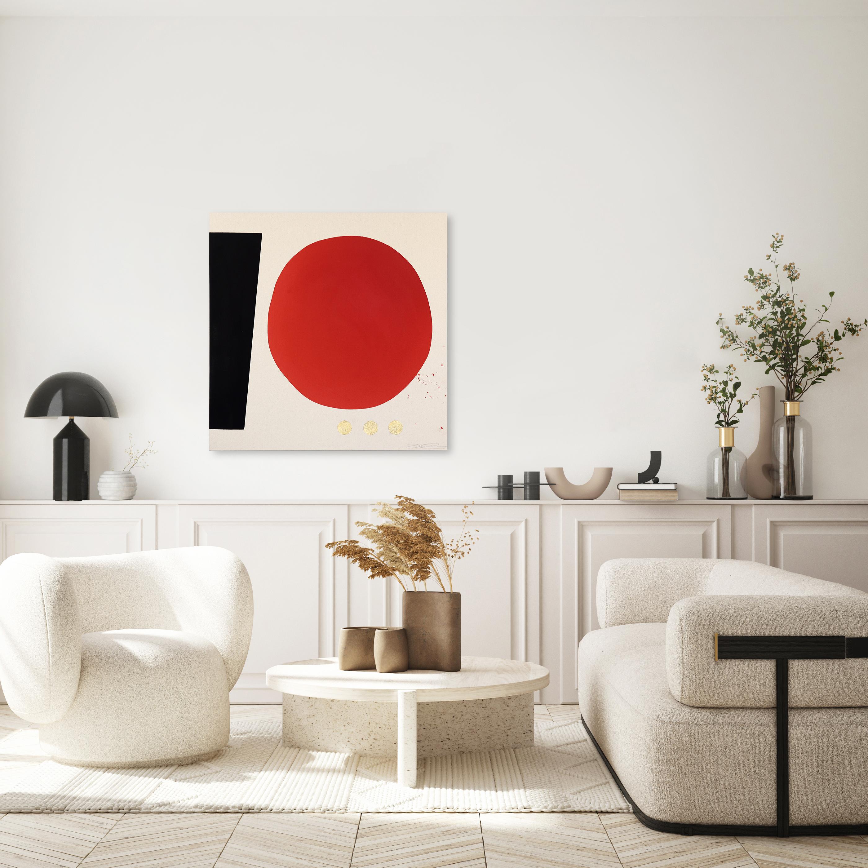 Essential Collections - Peinture abstraite méditative rouge, noire et or sur toile - Abstrait Mixed Media Art par Jason DeMeo
