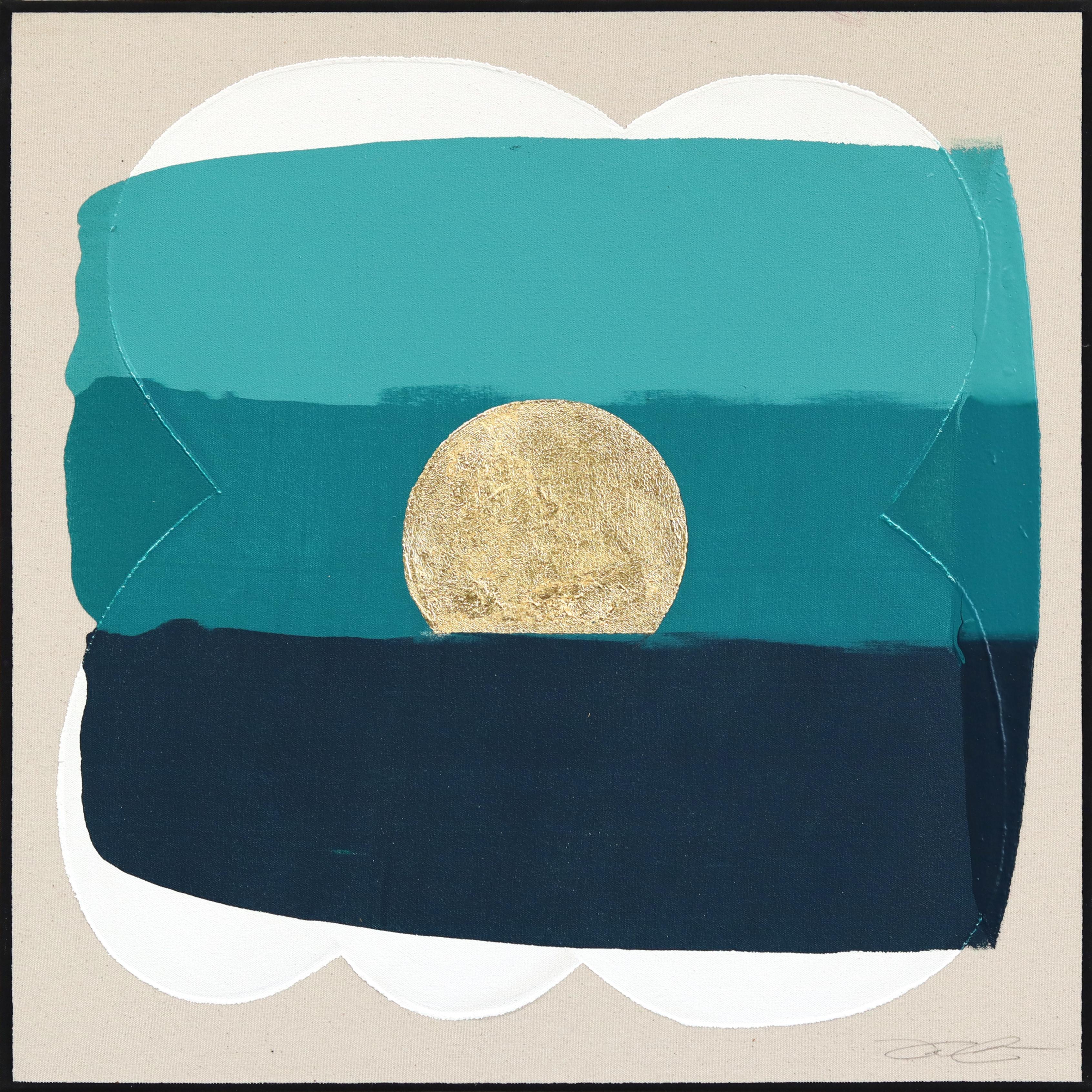 Jason DeMeo Abstract Painting - Eternal Sunsets: GOLDEN JADE - Meditative Abstract Cool Tone Geometric Painting