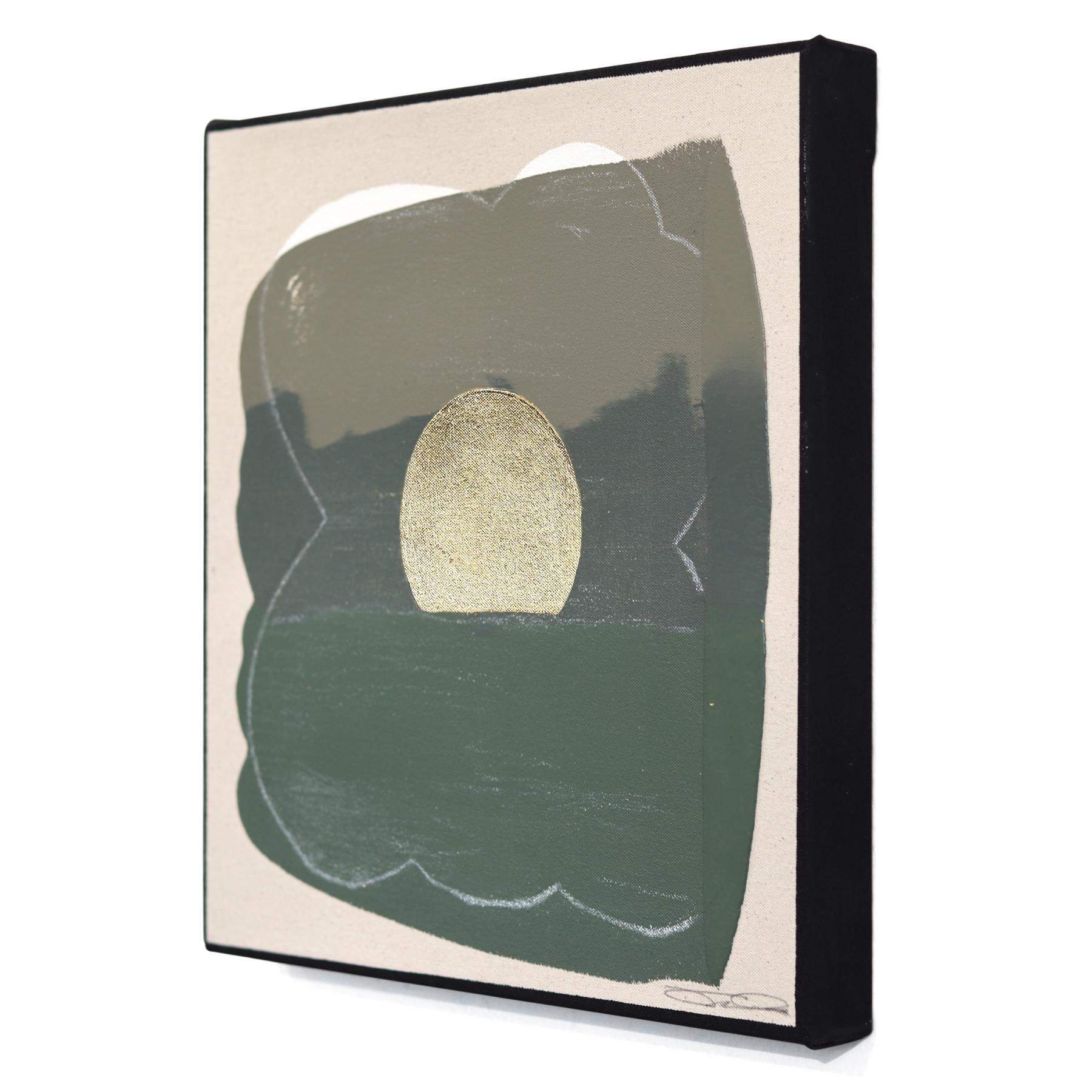 Eternal Sunsets Mini: Calm II - Meditative Muted Green Tone Abstract Painting For Sale 3