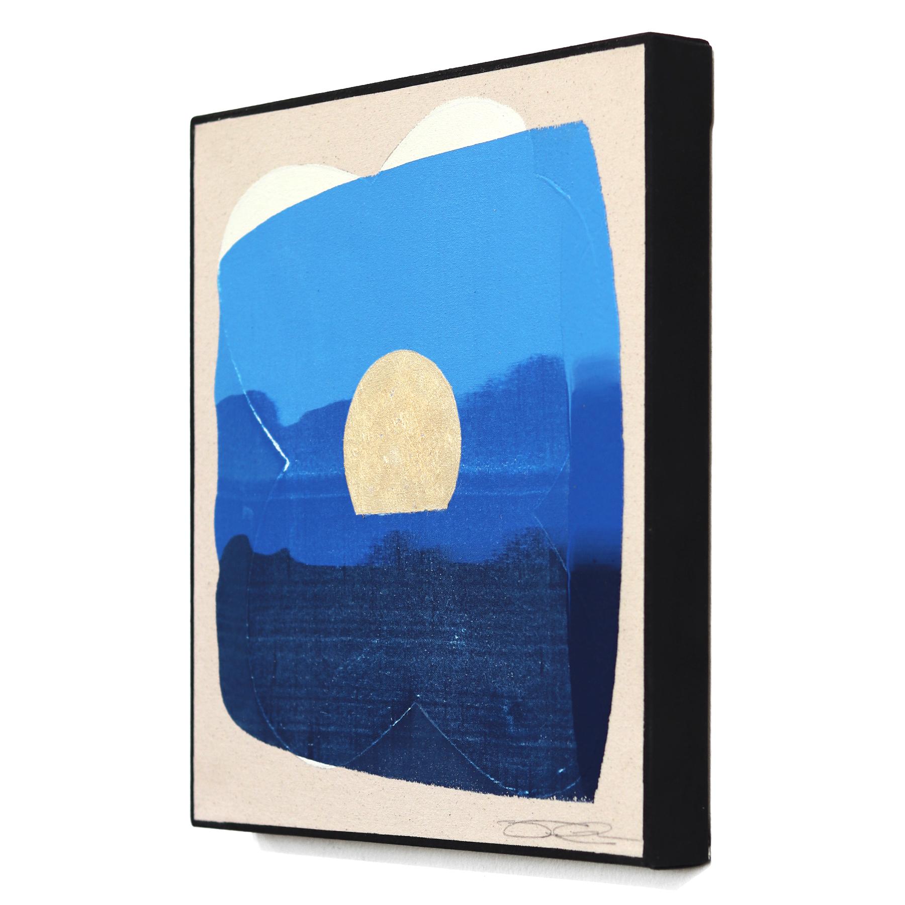 Eternal Sunsets Mini: Oceano al crepuscolo - Pittura astratta meditativa di colore blu radiante in vendita 1