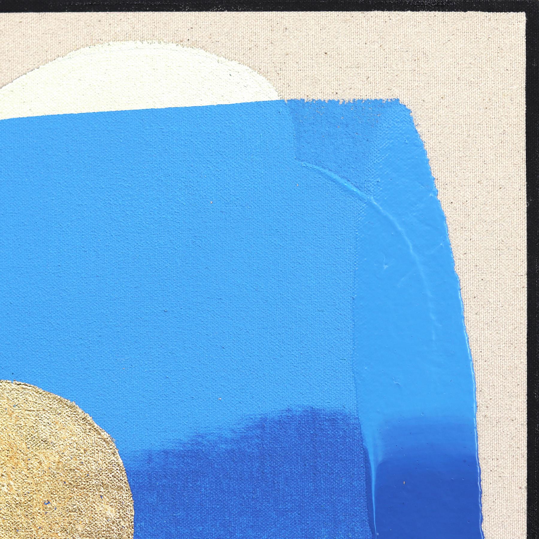 Eternal Sunsets Mini: Oceano al crepuscolo - Pittura astratta meditativa di colore blu radiante in vendita 2