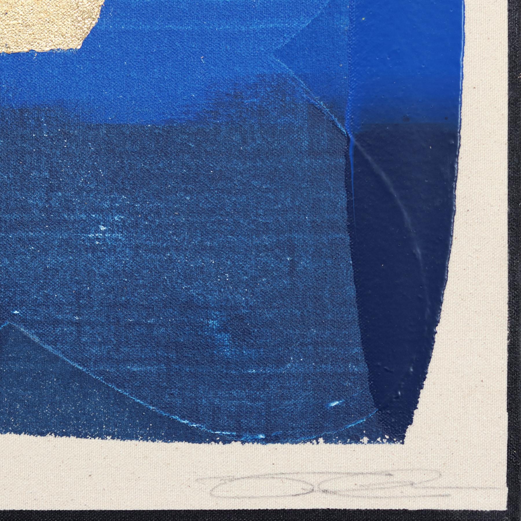 Eternal Sunsets Mini: Oceano al crepuscolo - Pittura astratta meditativa di colore blu radiante in vendita 5