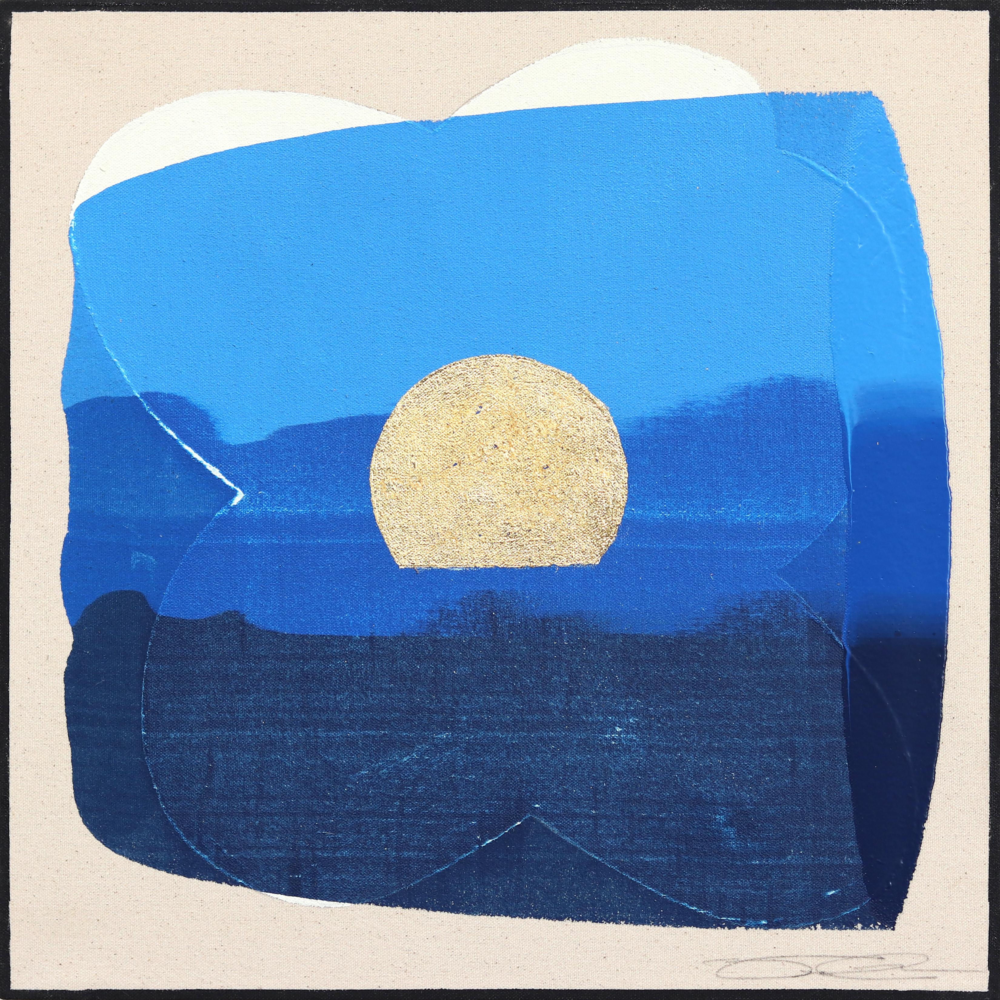 Eternal Sunsets Mini: Oceano al crepuscolo - Pittura astratta meditativa di colore blu radiante