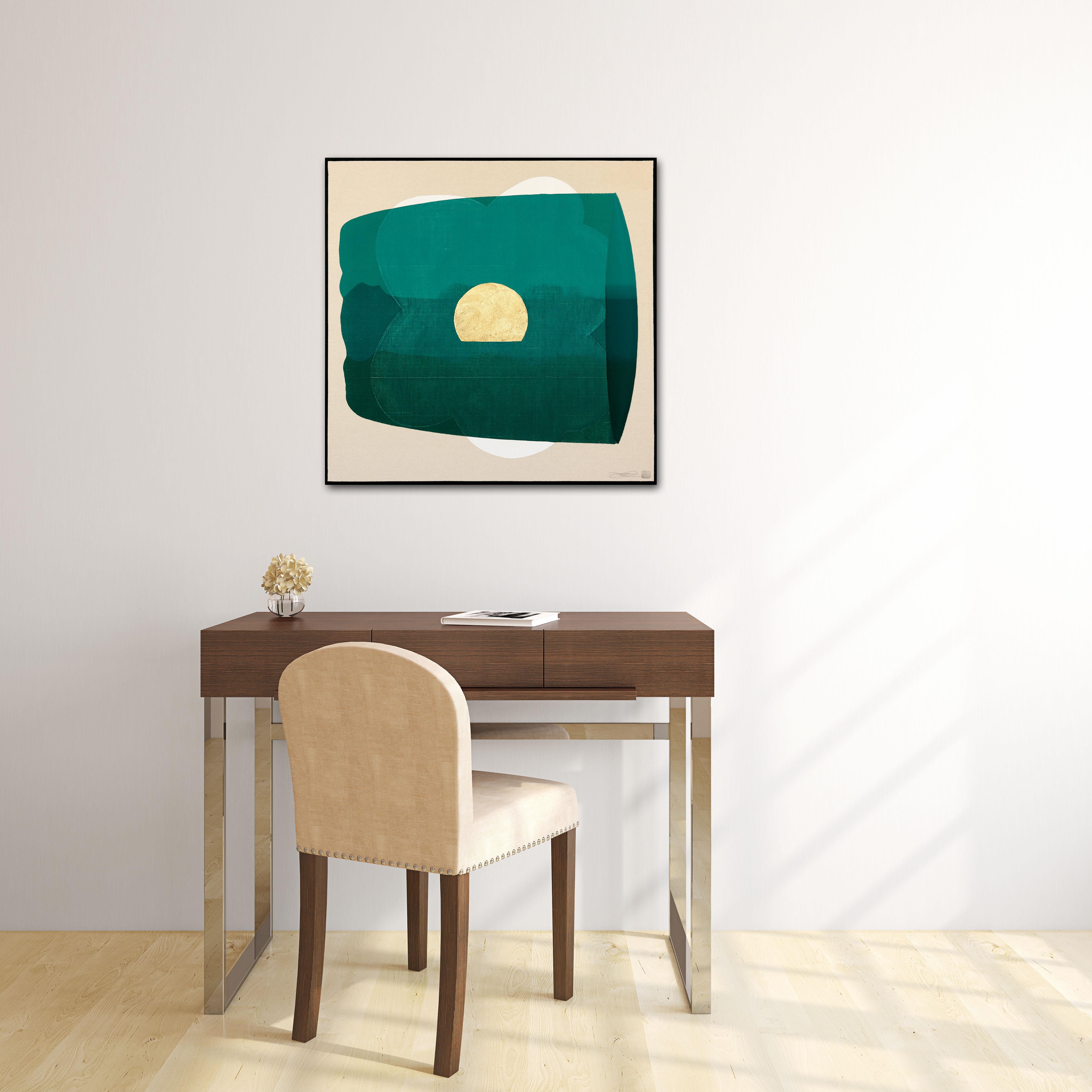 Eternal Sunsets: Wisdom - Meditative Green and Gold Abstract Painting  For Sale 4