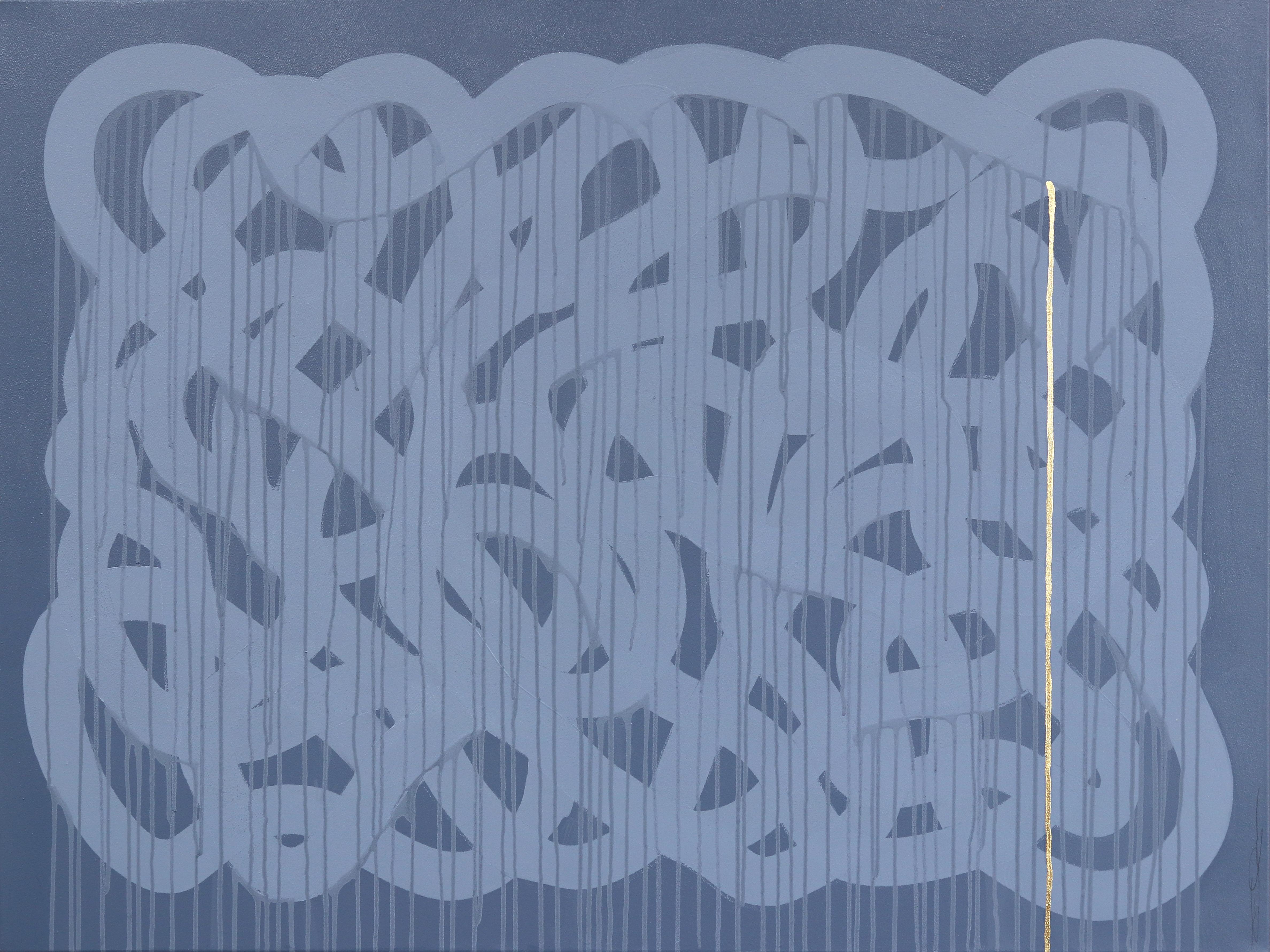 Fruity Ramen Alchemy: ARRIVAL - Meditative Abstract Blue Tone Painting on Canvas - Mixed Media Art by Jason DeMeo