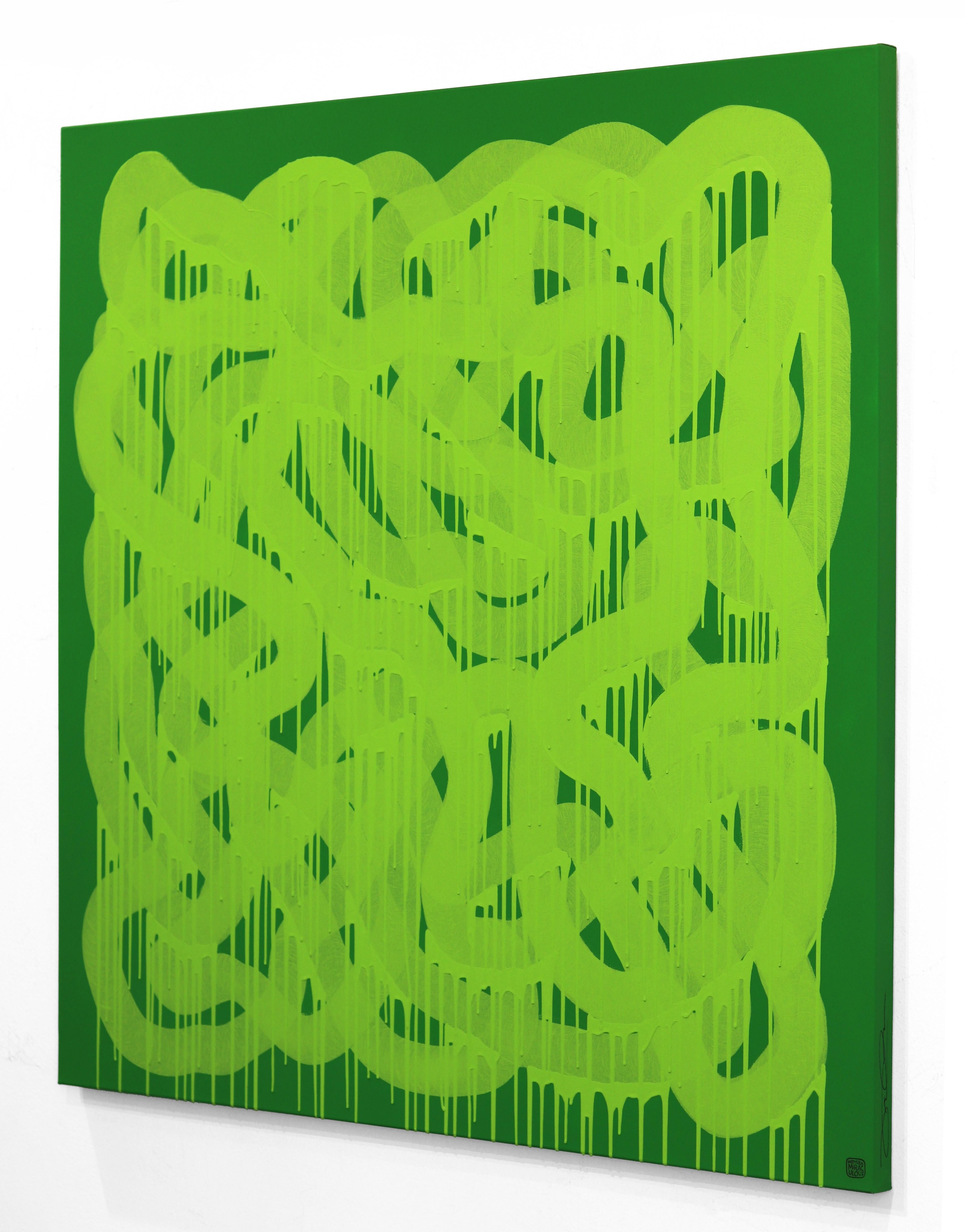 Fruity Ramen: Slime You Out - Green on Green Graffiti Painting on Canvas For Sale 1