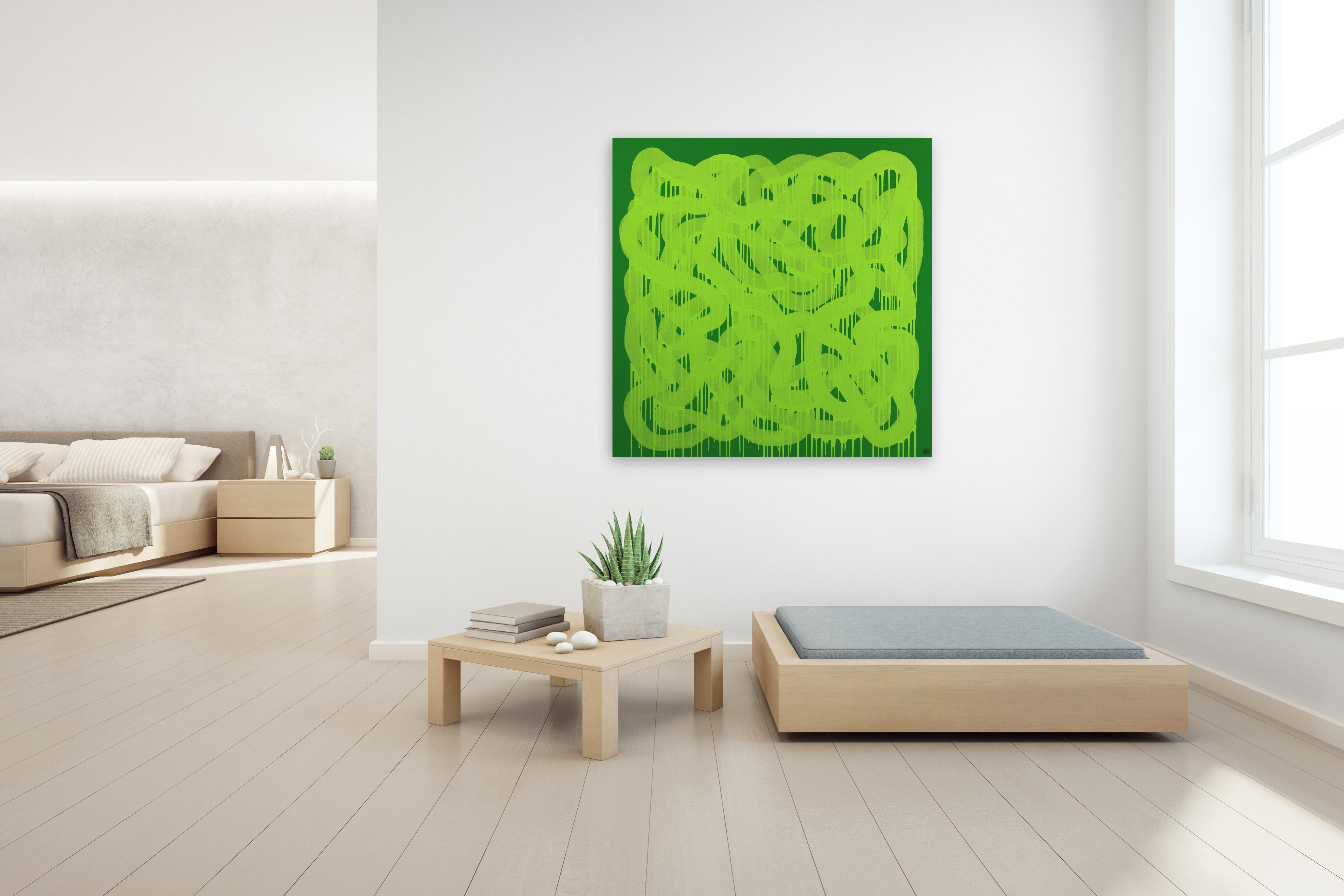 Fruity Ramen: Slime You Out - Green on Green Graffiti Painting on Canvas For Sale 3