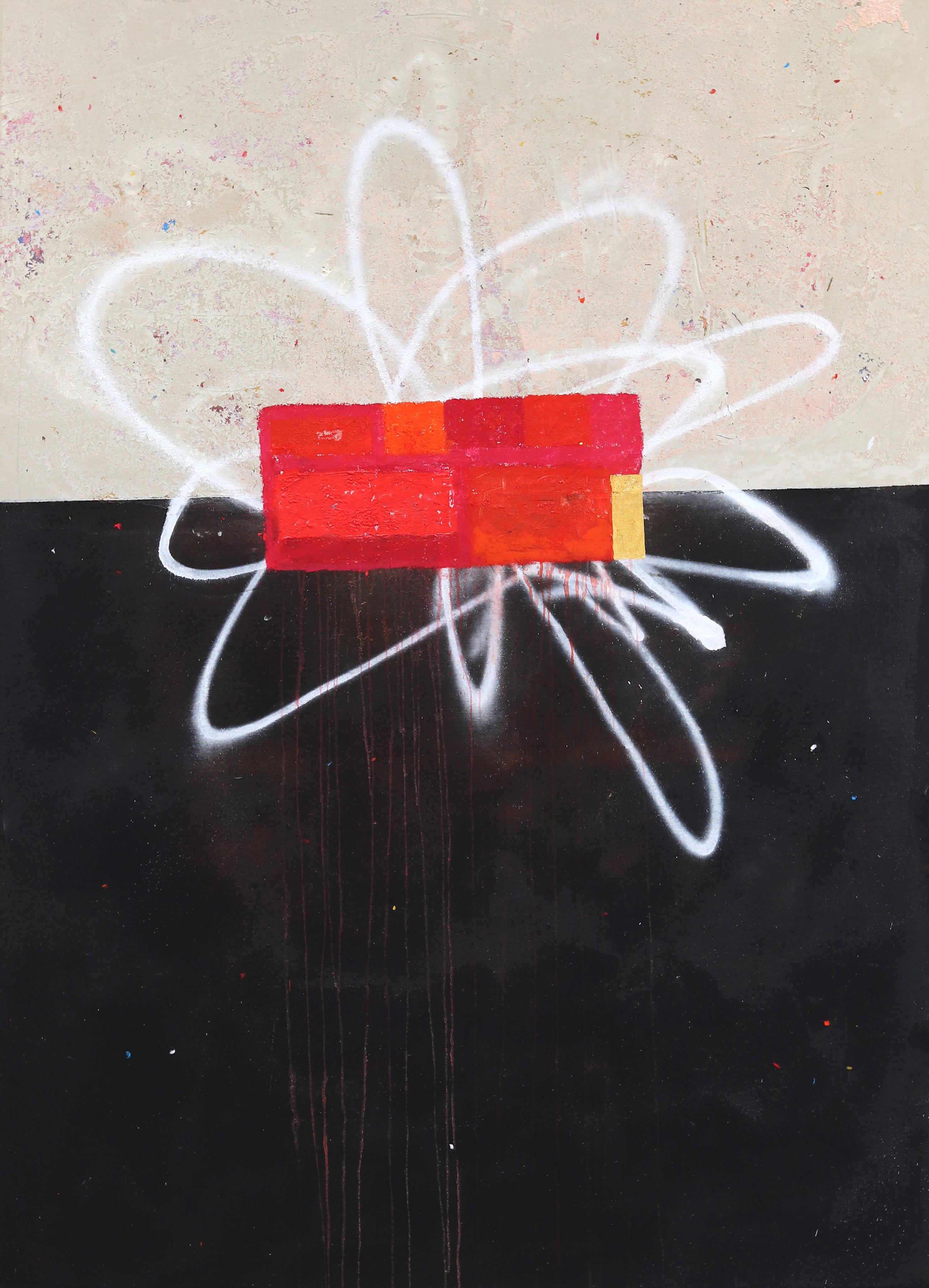 Set the Intention - Originales kühnes, meditatives Gemälde mit Blattgold auf Leinwand – Art von Jason DeMeo
