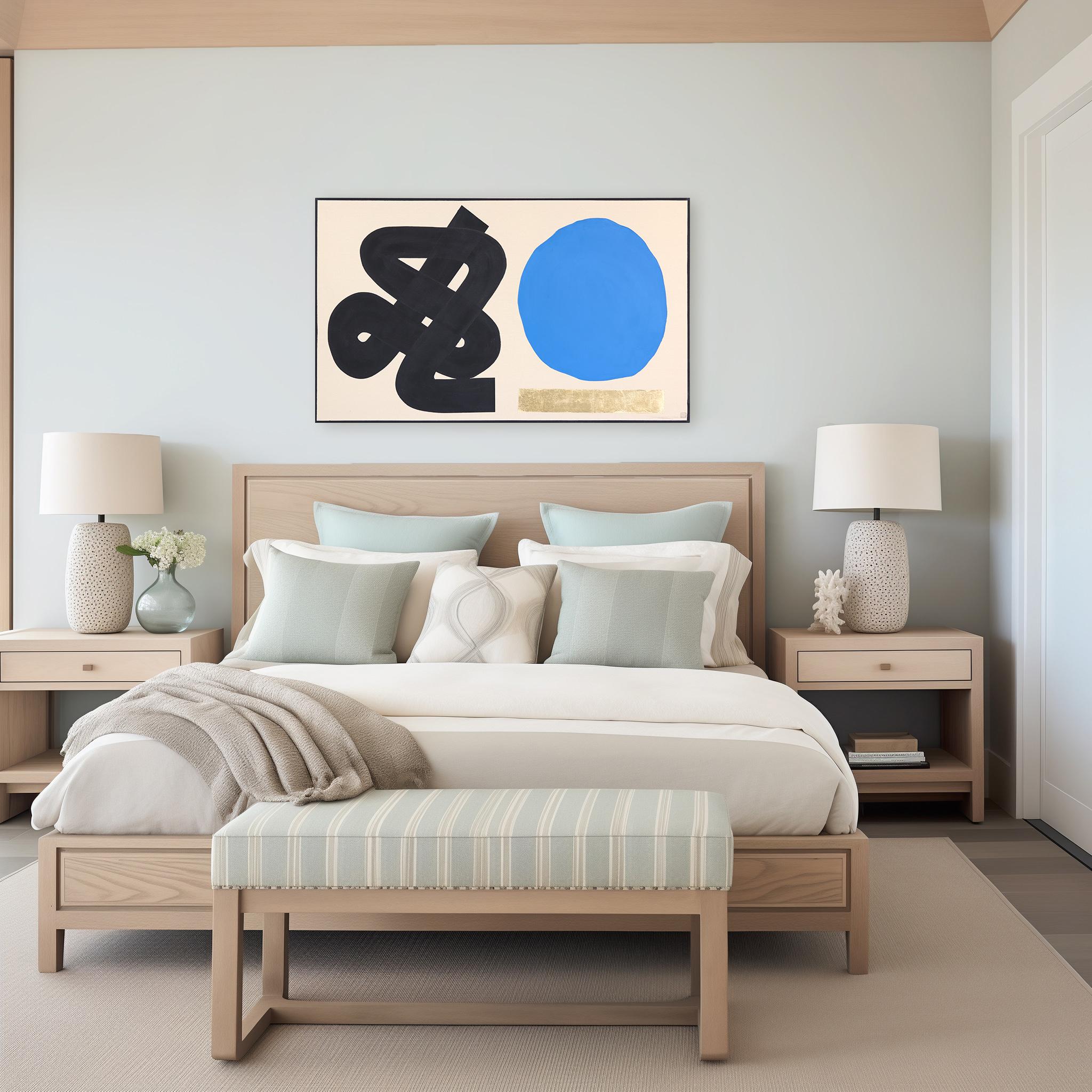 Origini TBG: La fiducia si impara - Pittura astratta meditativa blu nero oro - Painting di Jason DeMeo