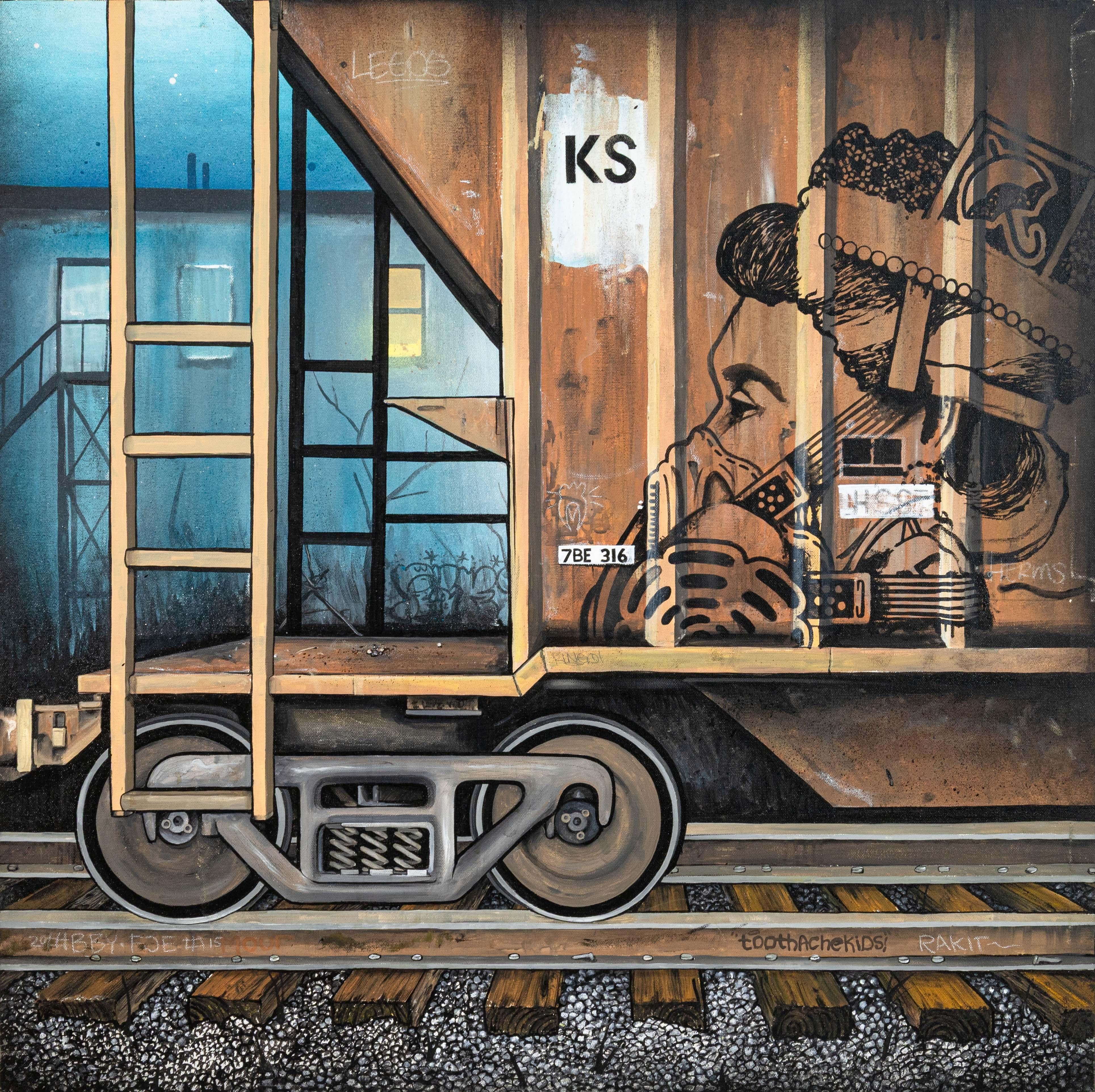 Ein zeitgenössisches Öl- und Acrylgemälde auf Leinwand mit dem Titel 