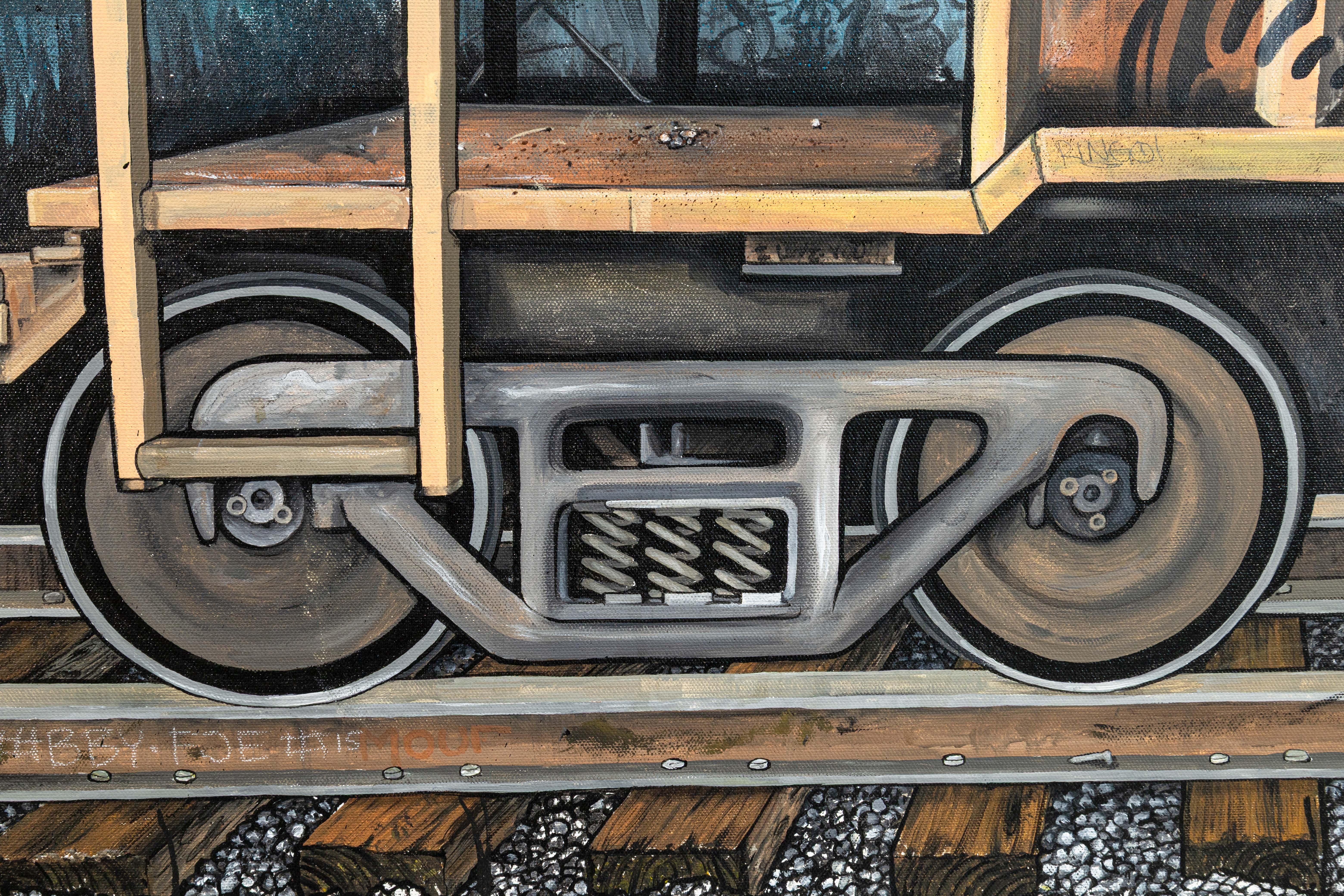 Jason Eatherly Colorado Bound Signiert Zeitgenössische Öl & Acryl Gemälde im Zustand „Gut“ im Angebot in Keego Harbor, MI