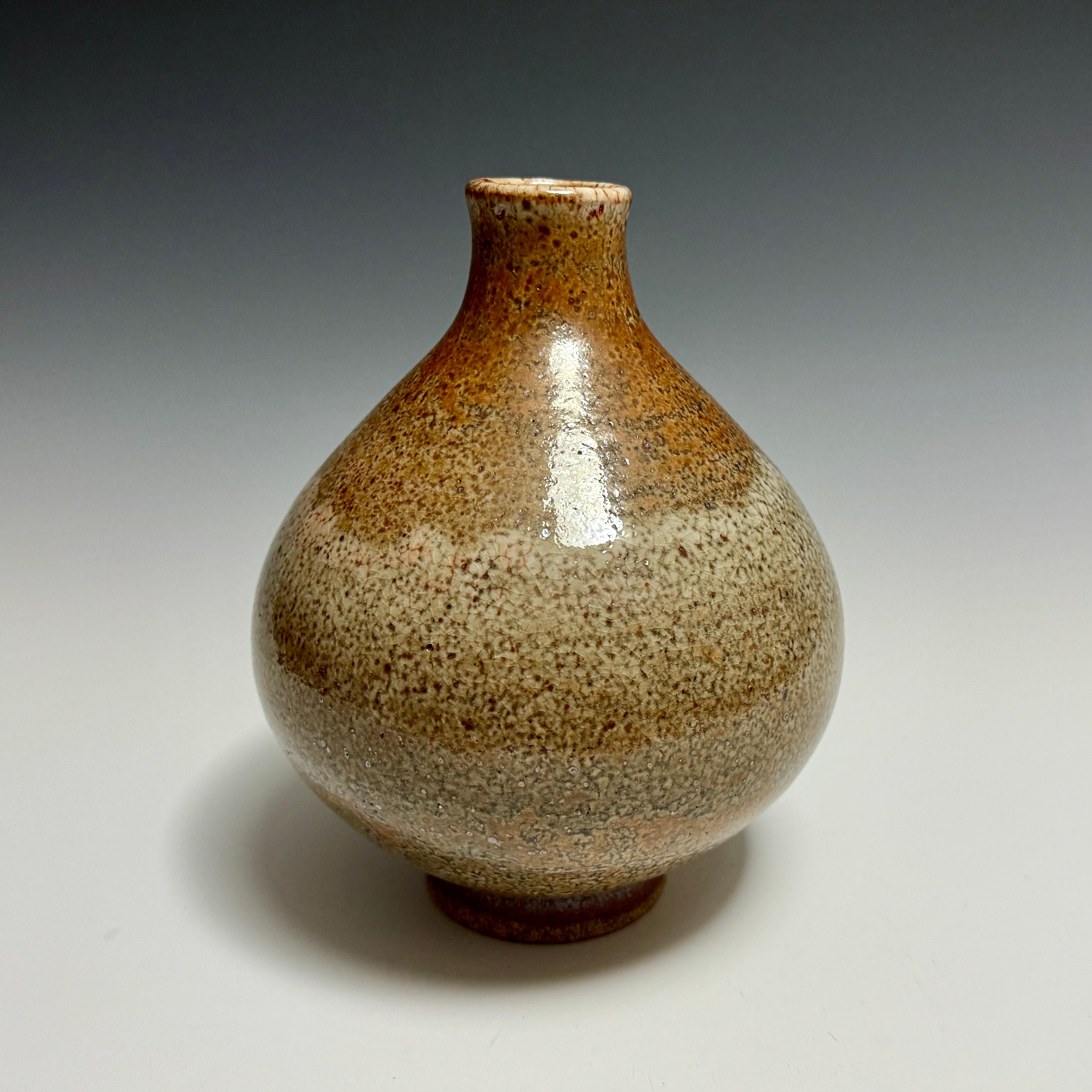 Modern Jason Fox Contemporary Ceramic Shino Glazed Flower Bottle  For Sale